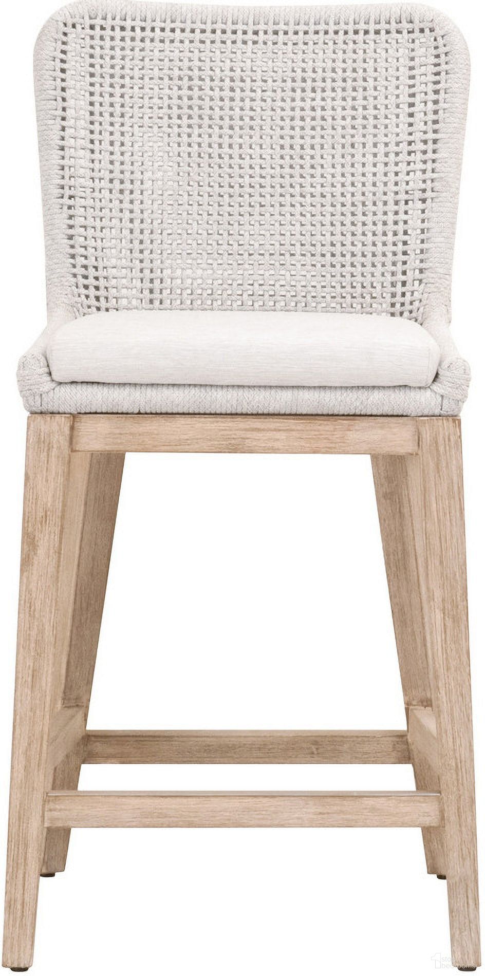The appearance of Woven Mesh Counter Stool In White and Natural Gray designed by Essentials For Living in the transitional interior design. This white/natural gray piece of furniture  was selected by 1StopBedrooms from Woven Collection to add a touch of cosiness and style into your home. Sku: 6853CS.WHT/WHT/NG. Material: Mahogany.