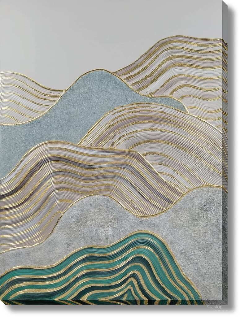 Mesmerizing Kissed Aqua Geometric Waves Canvas Wall Art In Gold