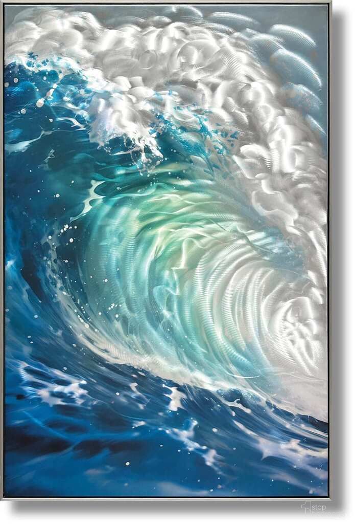 Mesmerizing Ocean Wave Mixed Media Art Aluminum Wall Art In Multi