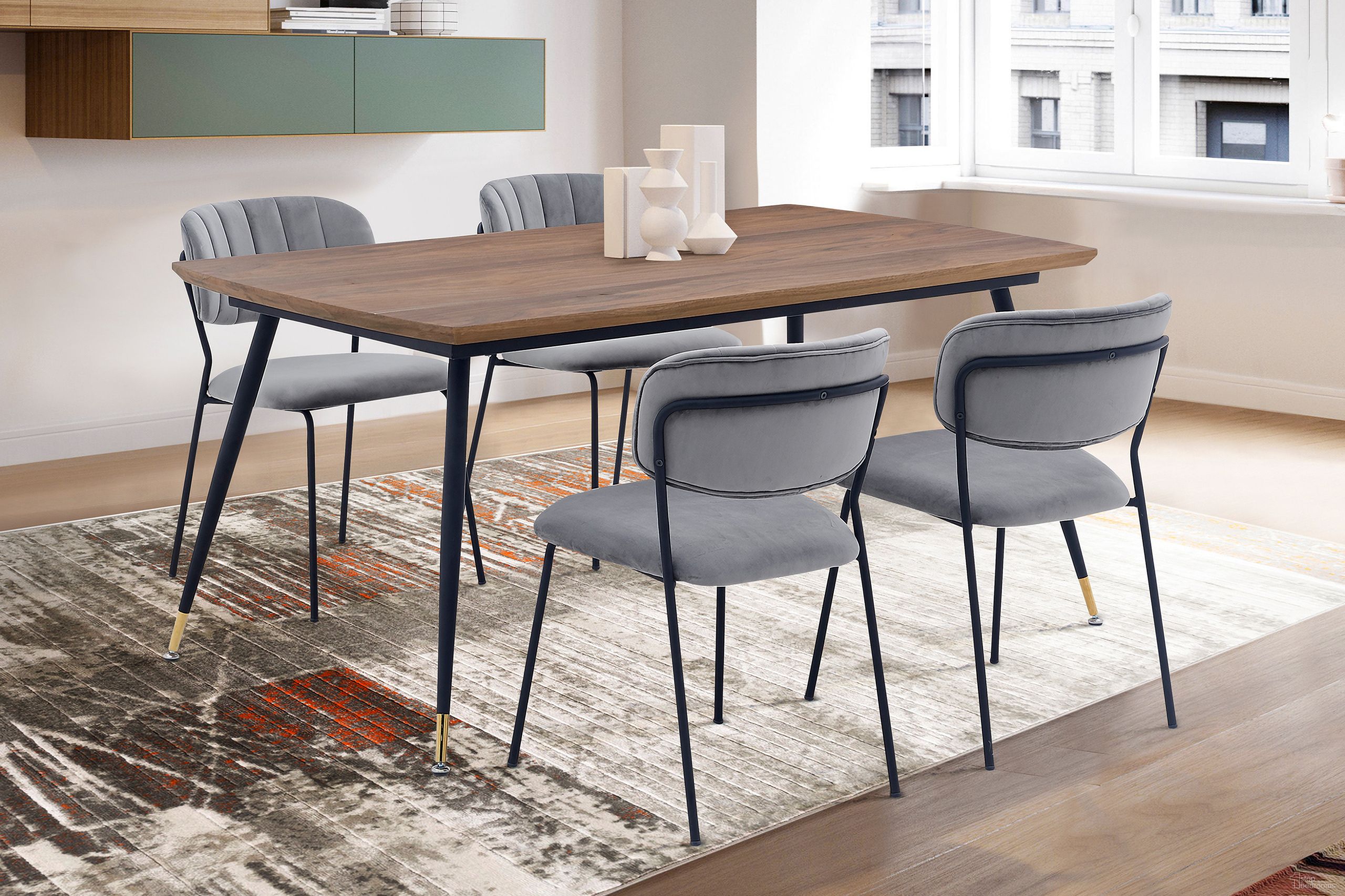 The appearance of Messina and Carlo Gray Velvet 5-Piece Rectangular Dining Set designed by Armen Living in the glam interior design. This black/gold piece of furniture was selected by 1StopBedrooms from Messina and Carlo Collection to add a touch of cosiness and style into your home. Sku: LCMSDIWA;LCCOSIBLGR;LCCOSIBLGR. Material: MDF.