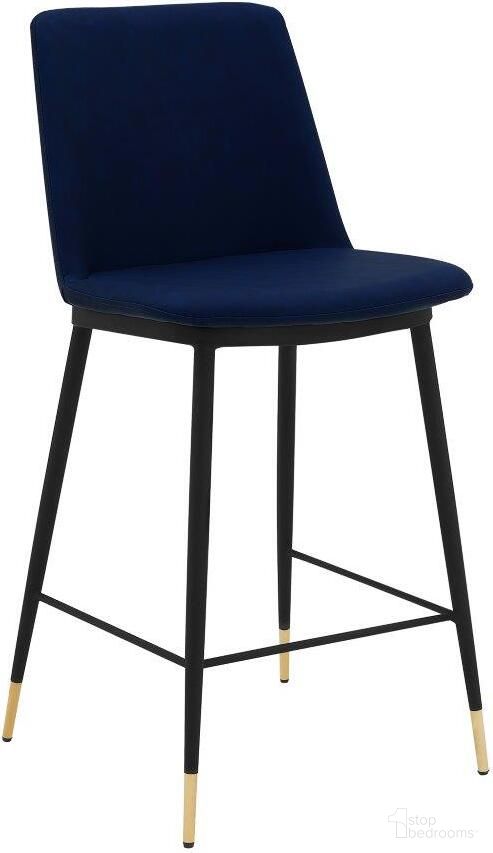 The appearance of Messina 26 Inch Blue Faux Leather And Metal Counter Height Bar Stool designed by Armen Living in the modern / contemporary interior design. This blue piece of furniture  was selected by 1StopBedrooms from Messina Collection to add a touch of cosiness and style into your home. Sku: LCMSBABLBLU26. Material: Metal.