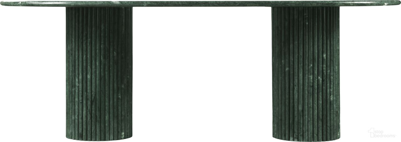 The appearance of Messina Marble Dining Table In Green and Natural designed by Meridian in the modern / contemporary interior design. This green and natural piece of furniture  was selected by 1StopBedrooms from Messina Collection to add a touch of cosiness and style into your home. Sku: 925Green-DT Box 1/3 (Top);925Green-DT Box 2/3 (Base1);925Green-DT Box 3/3 (Base2). Table Base Style: Double Pedestal. Material: Marble. Table Top Shape: Rectangular. Size: 40" x 87".