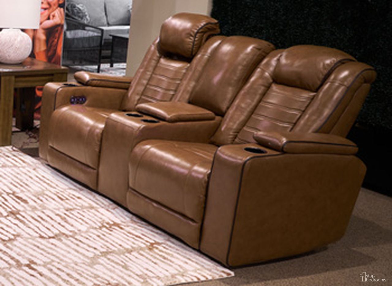 Mestrino Power Reclining Loveseat with Console In Amber