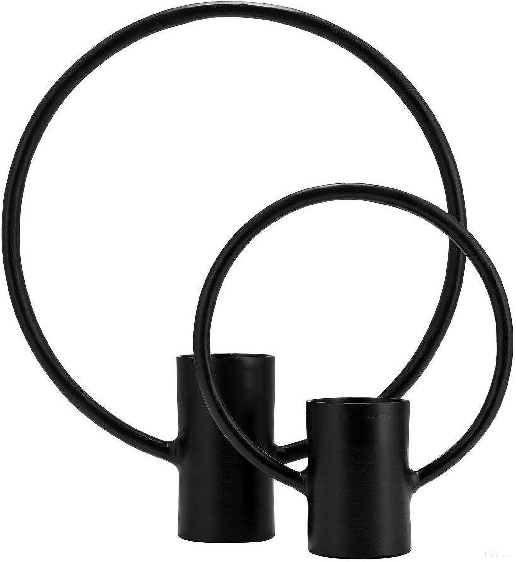 Metal 13/19 Inch Full Circle Tea Light Stand Set of 2 In Black
