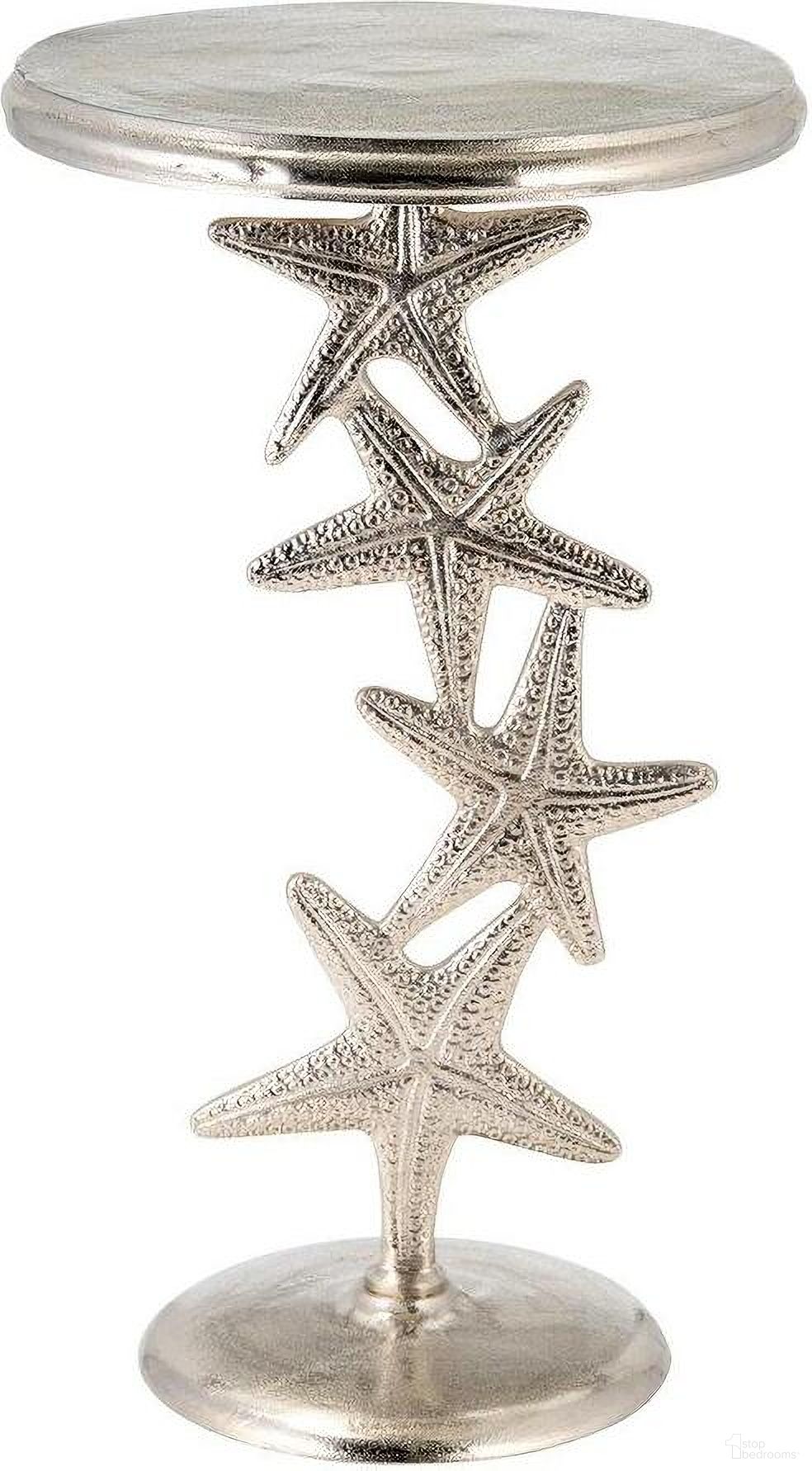 The appearance of Metal 14 Inch Depth And 25 Inch Height Silver Starfish Side Table designed by Sagebrook Home in the modern / contemporary interior design. This silver piece of furniture  was selected by 1StopBedrooms from  to add a touch of cosiness and style into your home. Sku: 17706-01. Material: Aluminum.