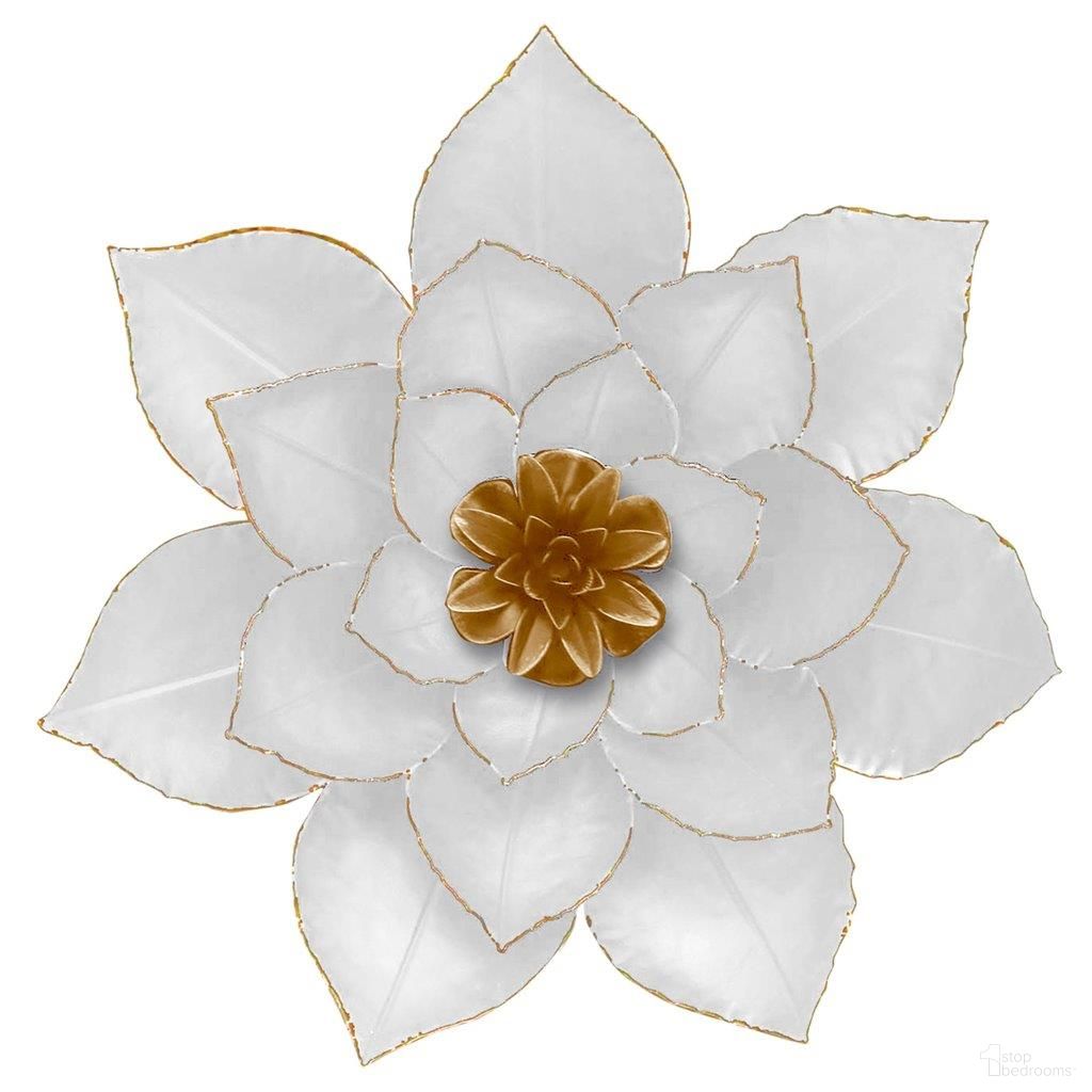 Metal 14 Inch Lotus Wall Decor In White And Gold