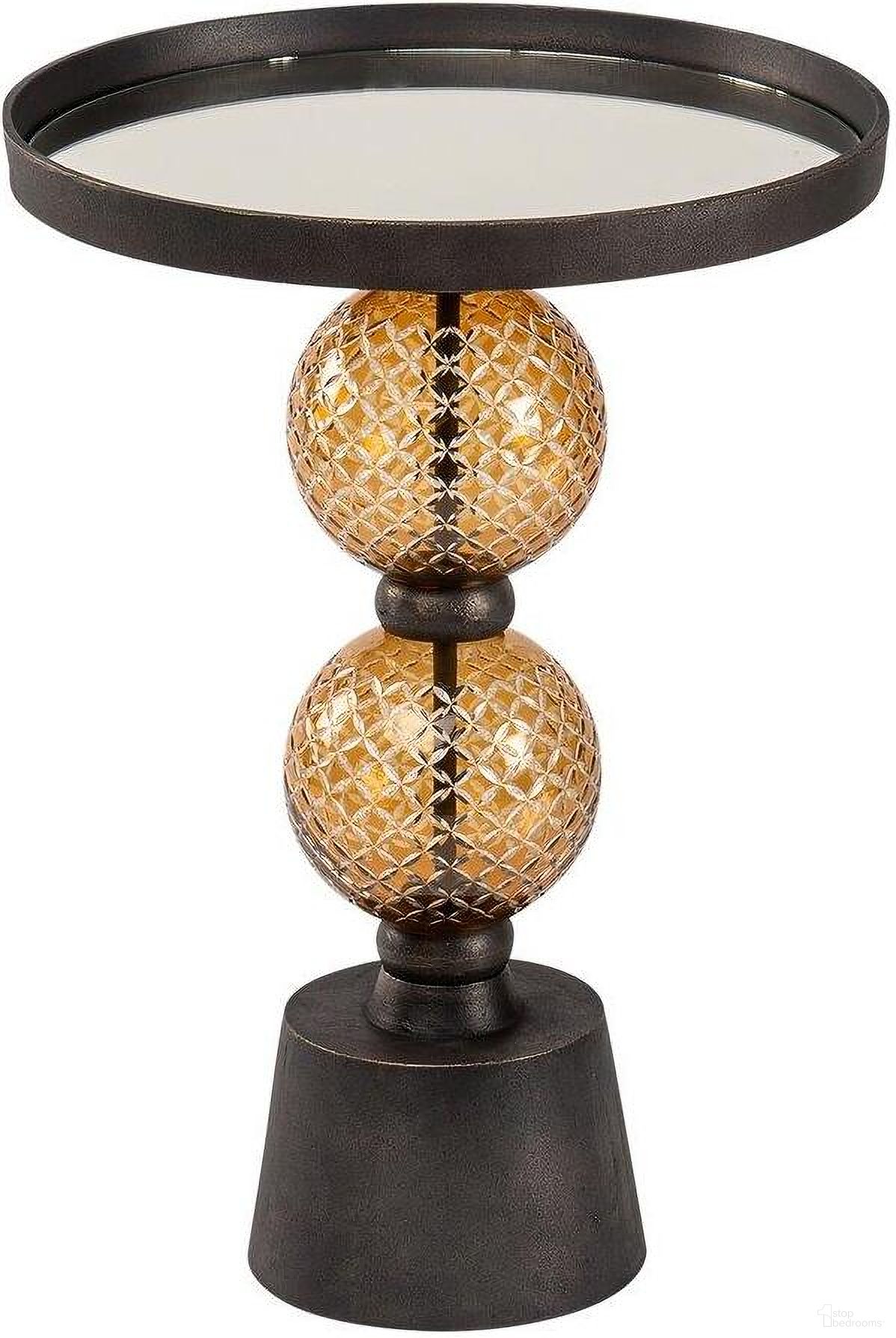 The appearance of Metal 22 Inch Orb Side Table With Mirror Top In Gold And Black designed by Sagebrook Home in the modern / contemporary interior design. This black and gold piece of furniture  was selected by 1StopBedrooms from  to add a touch of cosiness and style into your home. Sku: 16572-02. Material: Glass.