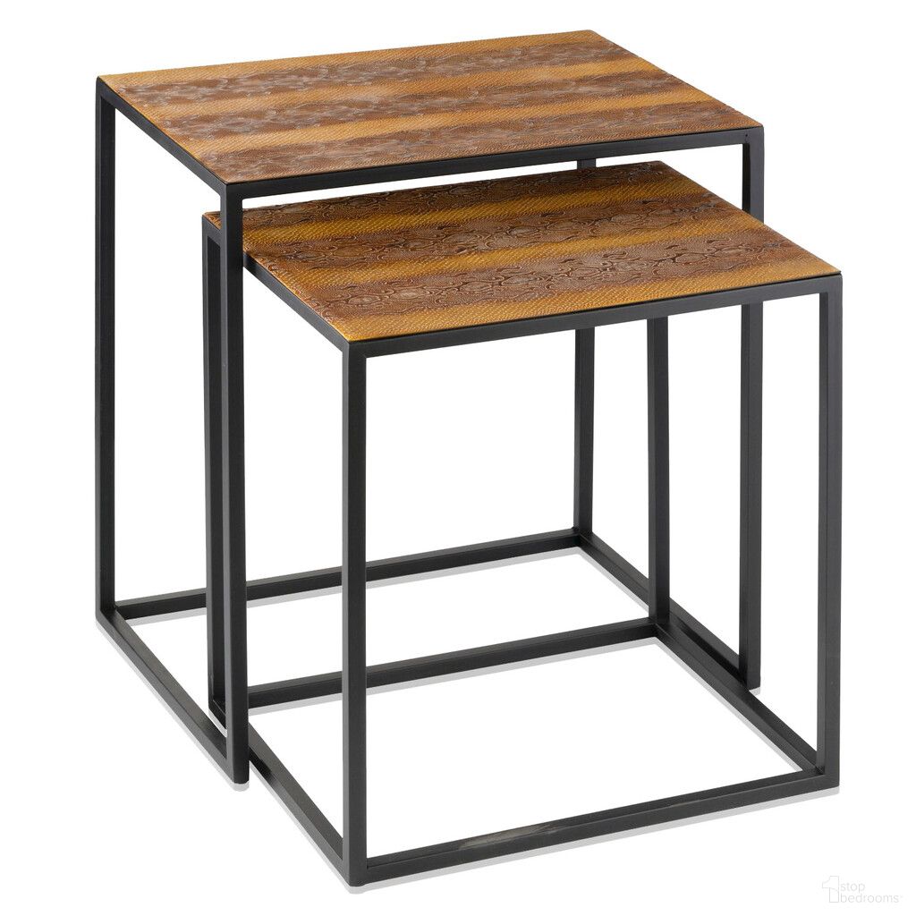 Metal and Faux Snake Leather Nesting End Tables Set of 2 In Black and Brown