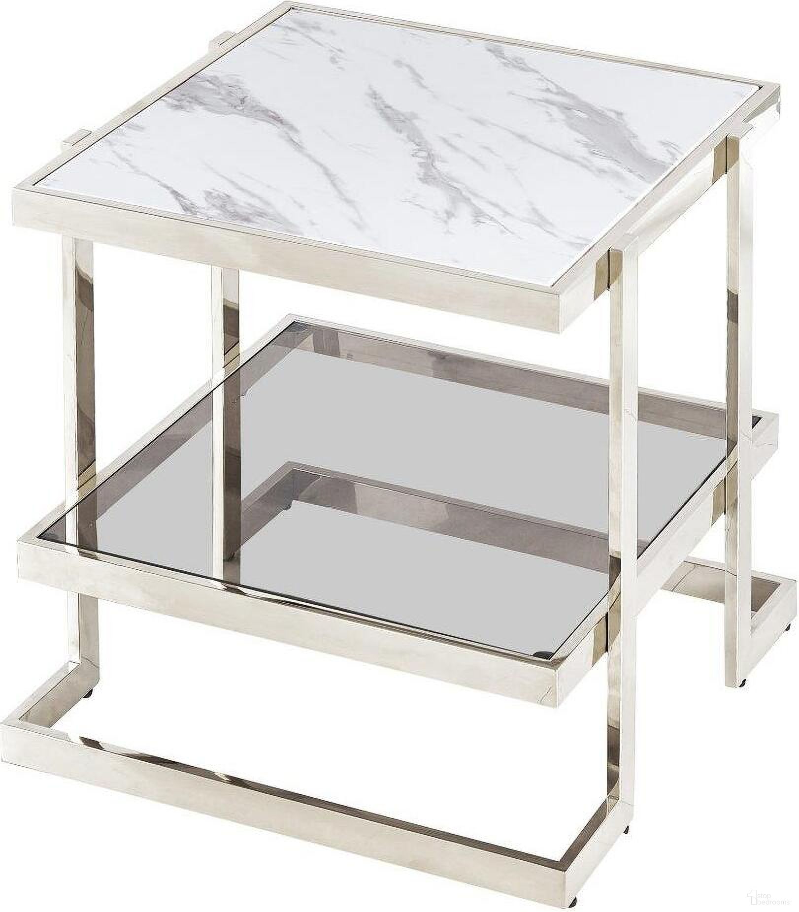 The appearance of Metal And Marble Glass In Side Table In Silver And White designed by Sagebrook Home in the modern / contemporary interior design. This silver piece of furniture  was selected by 1StopBedrooms from  to add a touch of cosiness and style into your home. Sku: 15439-02. Material: Stainless Steel.