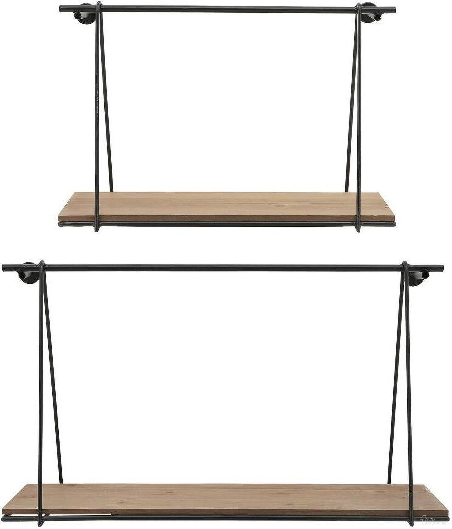 Metal And Wood 12 And 14 Inch Swing Like Wall Shelves Set of 2 In Black