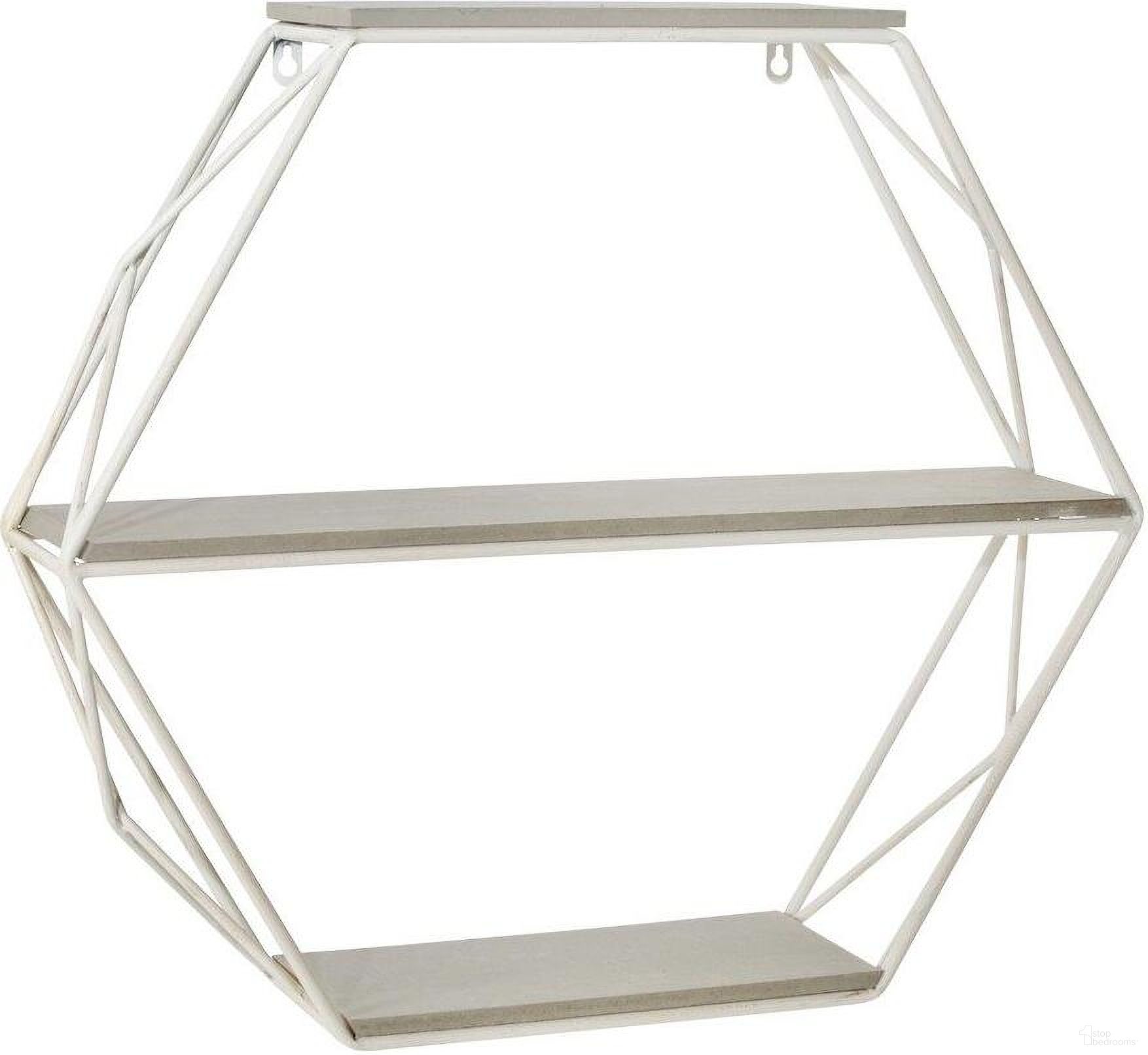 Metal And Wood 3 Tier He x agon Wall Shelf In Gray And White