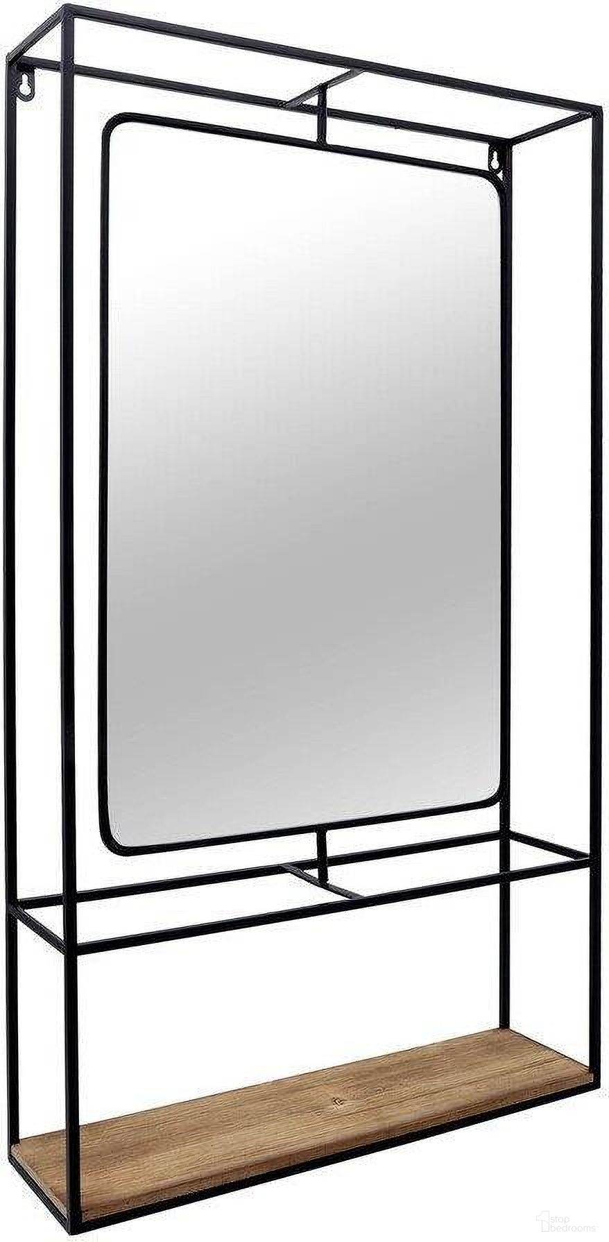 Metal And Wood 36 Inch Wall Shelf With Mirror In Black And Brown