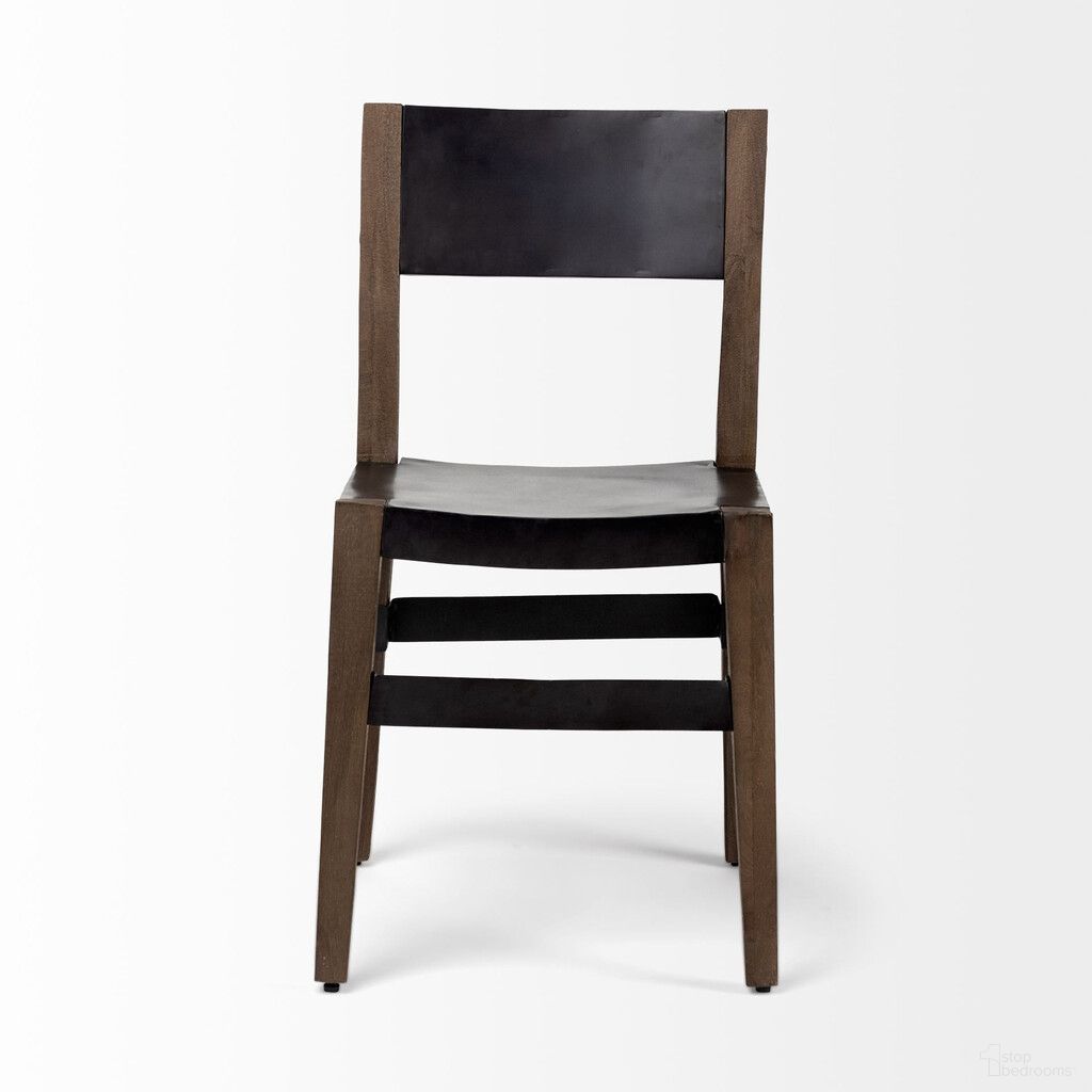 Metal and Wood Open Back Dining Side Chair In Black and Brown