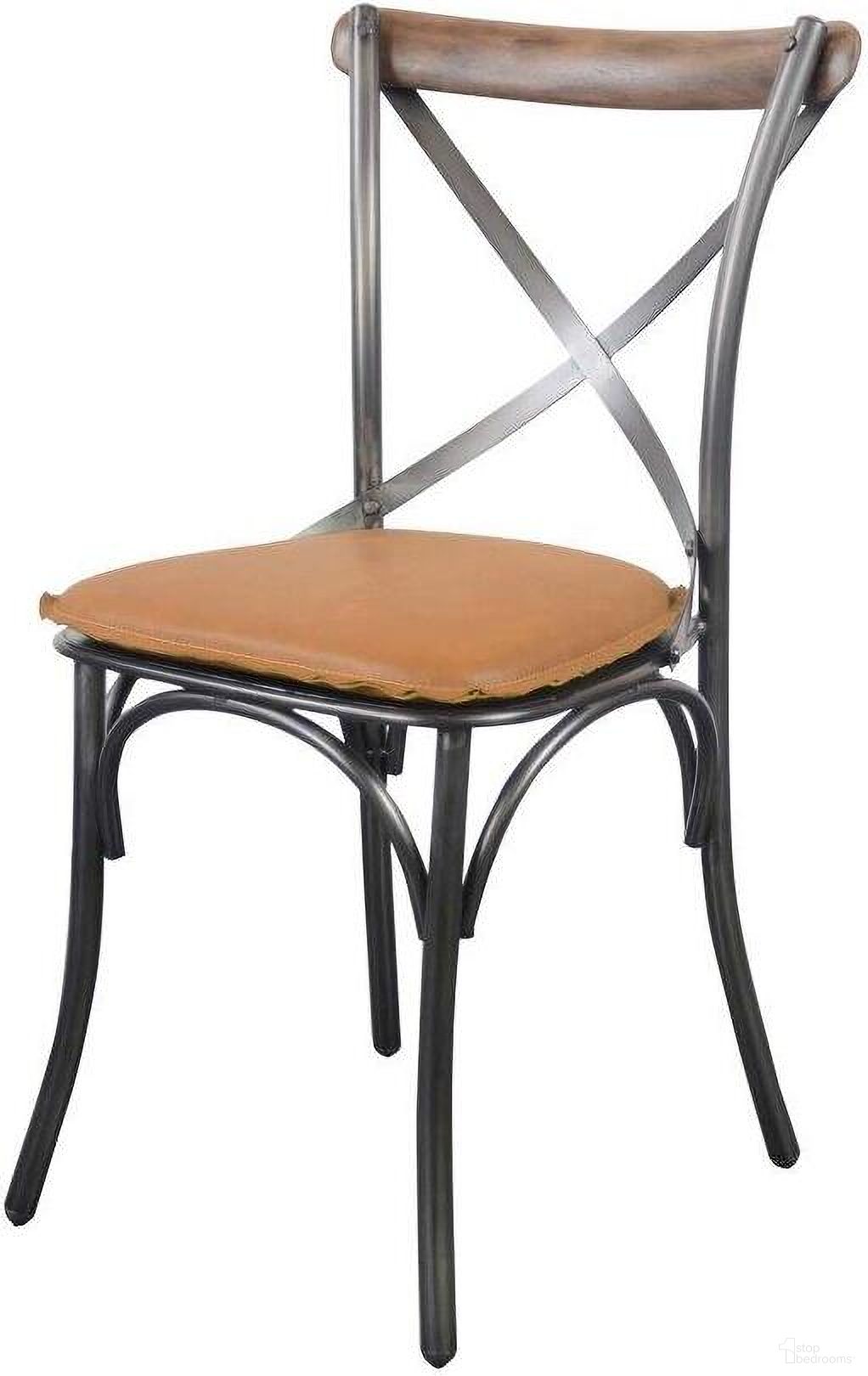 The appearance of Metal Crossback Chair Set of 2 With Cognac Seat Cushion designed by LH Imports in the industrial interior design. This orange piece of furniture was selected by 1StopBedrooms from Bistro Collection to add a touch of cosiness and style into your home. Sku: CLA-03COG. Material: Metal. Chair Type: Side Chair.