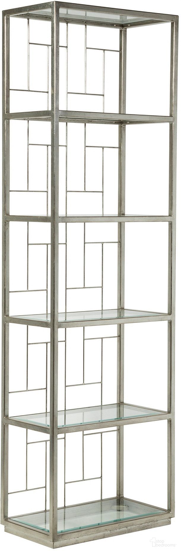 The appearance of Metal Designs Mid Geo Slim Etagere In Silver Leaf designed by Artistica Home in the transitional interior design. This silver leaf piece of furniture was selected by 1StopBedrooms from Metal Designs Collection to add a touch of cosiness and style into your home. Sku: 2056-989-47. Material: Metal.
