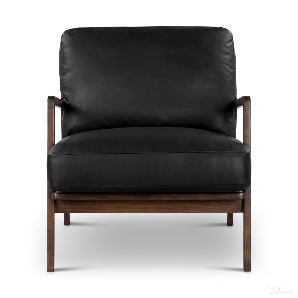 The appearance of Metro Carmelo Genuine Leather Accent Chair In Walnut and Black designed by Urbia in the modern / contemporary interior design. This walnut and black piece of furniture  was selected by 1StopBedrooms from Metro Collection to add a touch of cosiness and style into your home. Sku: VC-1231-C-WACOBLK. Material: Solid Wood.