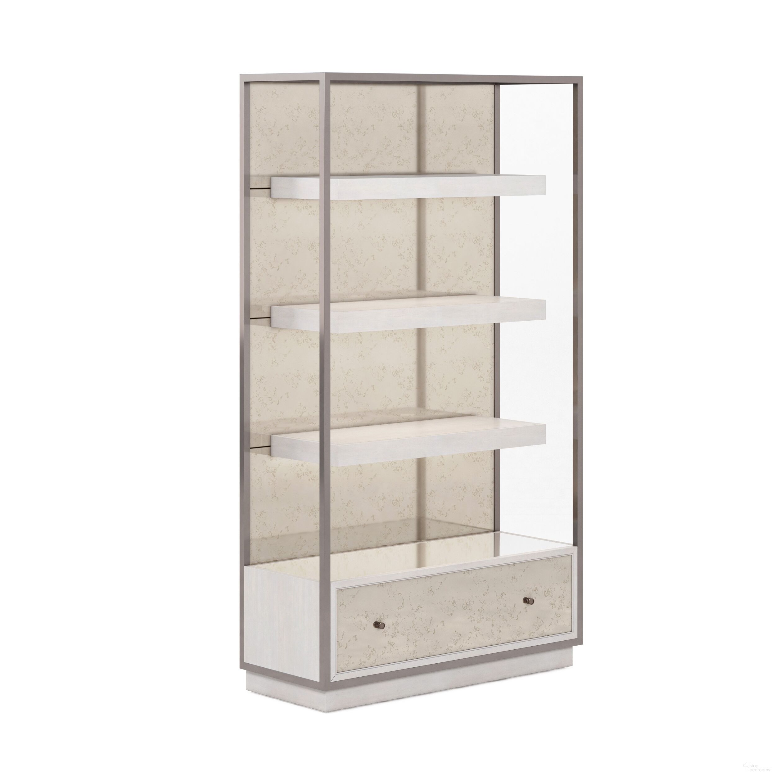 The appearance of Mezzanine Etagere In Light Gray designed by A.R.T. in the transitional interior design. This light gray piece of furniture was selected by 1StopBedrooms from Mezzanine Collection to add a touch of cosiness and style into your home. Sku: 325401-2249. Material: Poplar.