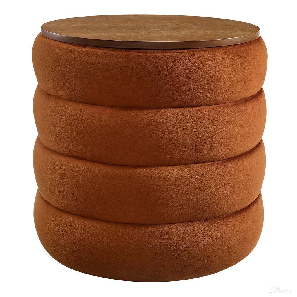 Mezzo Performance Velvet Storage Round Ottoman In Rust