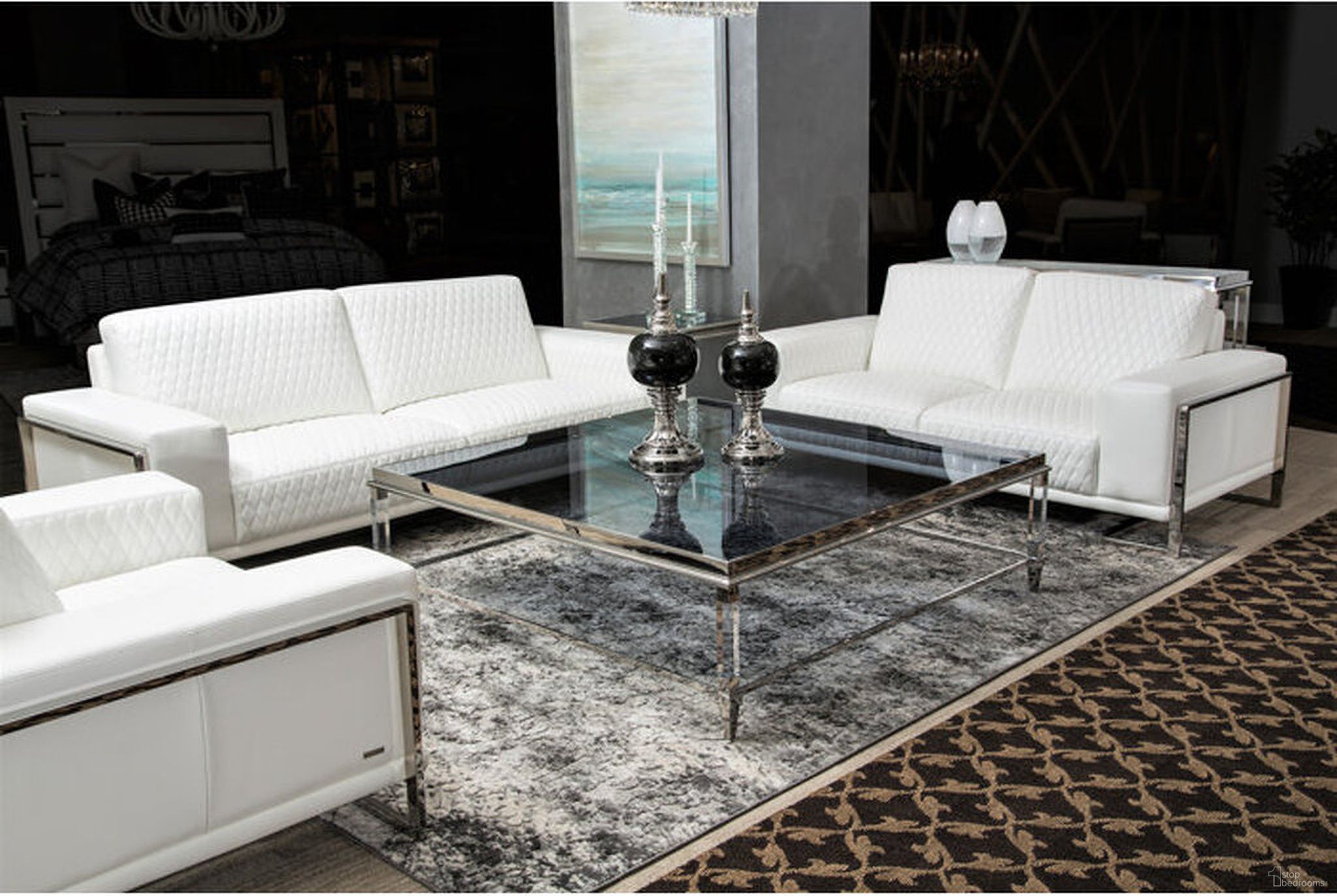 The appearance of Mia Bella Gianna Living Room Set In White And Steel designed by Michael Amini in the modern / contemporary interior design. This white piece of furniture was selected by 1StopBedrooms from Mia Bella Collection to add a touch of cosiness and style into your home. Sku: MB-GIANN15-WHT-13;MB-GIANN25-WHT-13. Material: Steel.