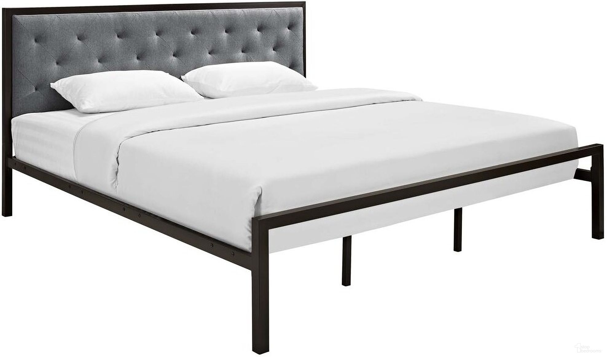 Mia King Fabric Bed In Brown and Gray