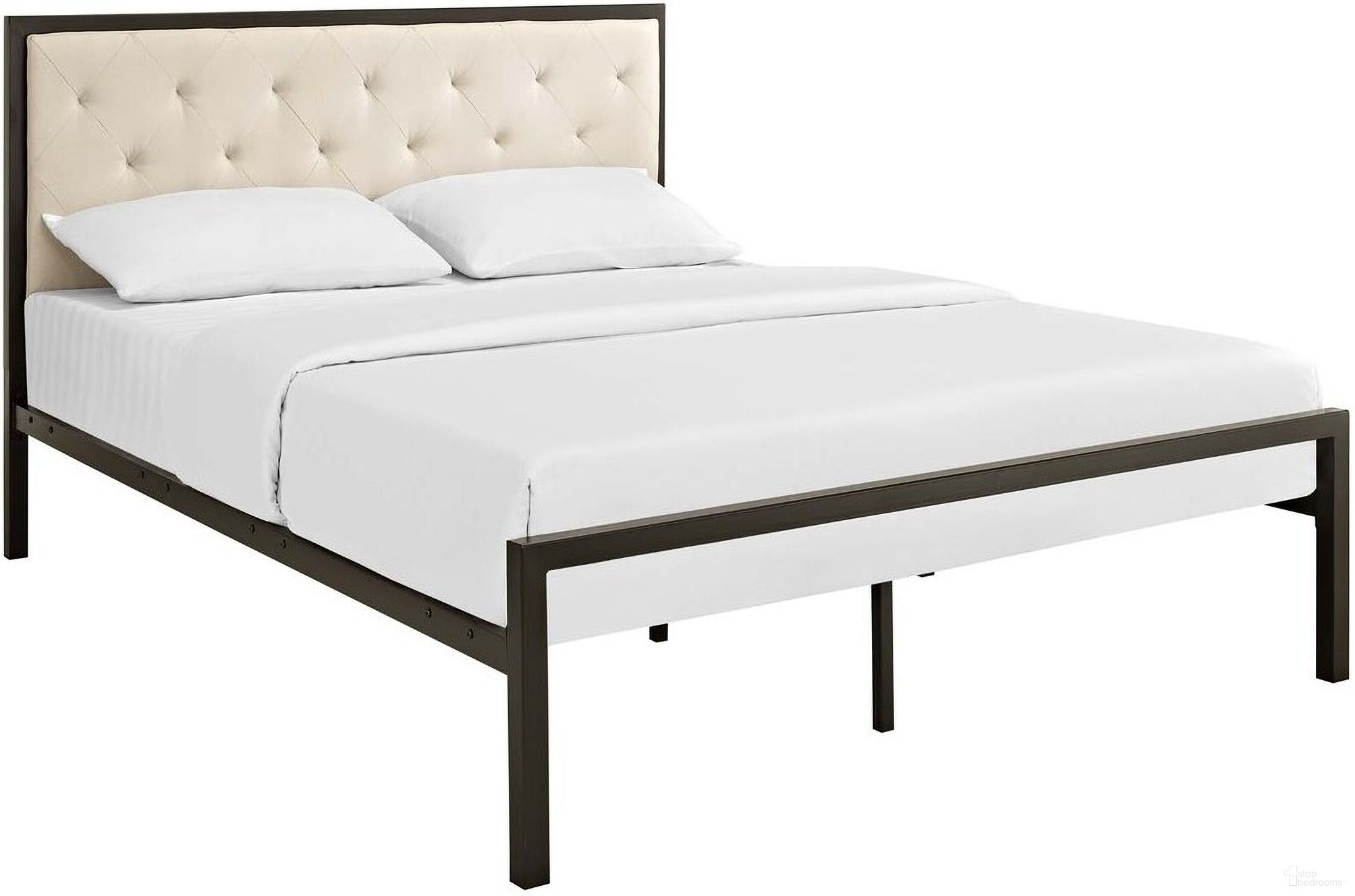 Mia Queen Fabric Bed In Brown and Beige