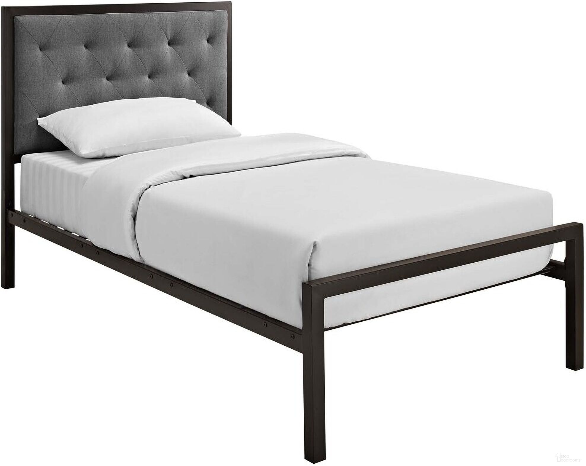 Mia Twin Fabric Bed In Brown and Gray