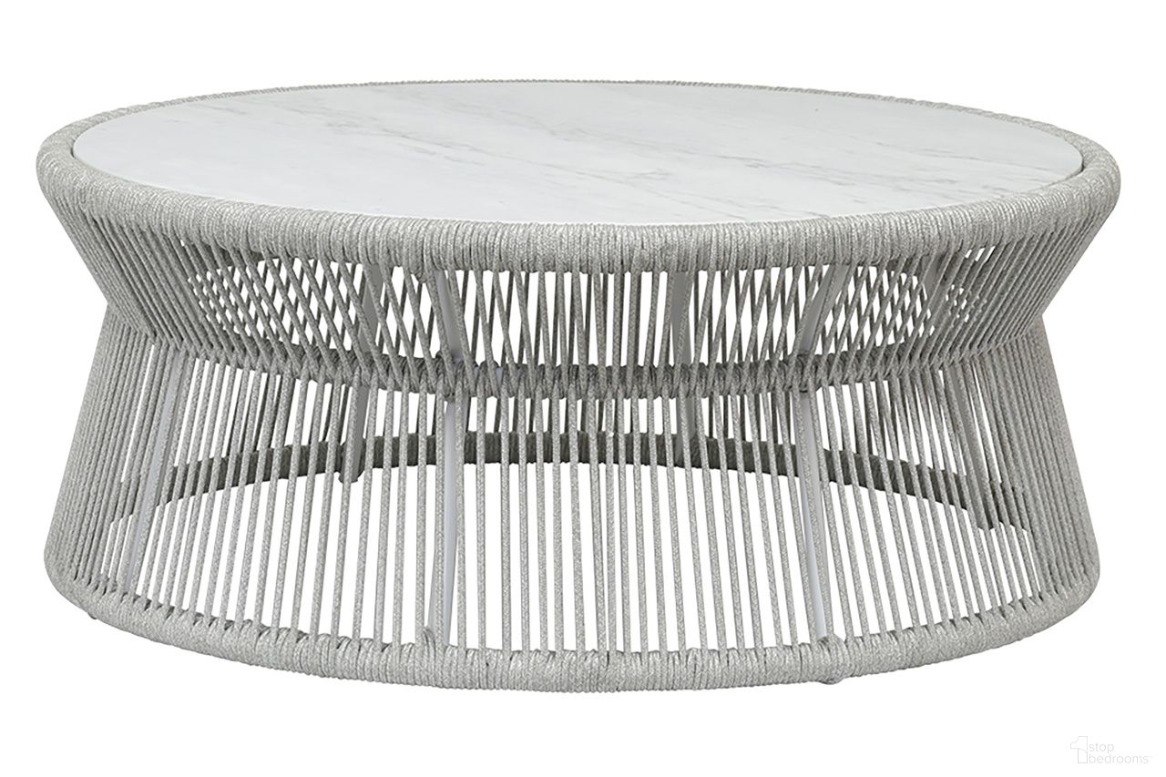 The appearance of Miami Coffee Table with Honed Cararra Marble Top in Silver Frost designed by Sunset West in the modern / contemporary interior design. This silver frost piece of furniture was selected by 1StopBedrooms from Miami Collection to add a touch of cosiness and style into your home. Sku: SW4401-CT. Material: Olefin Rope.