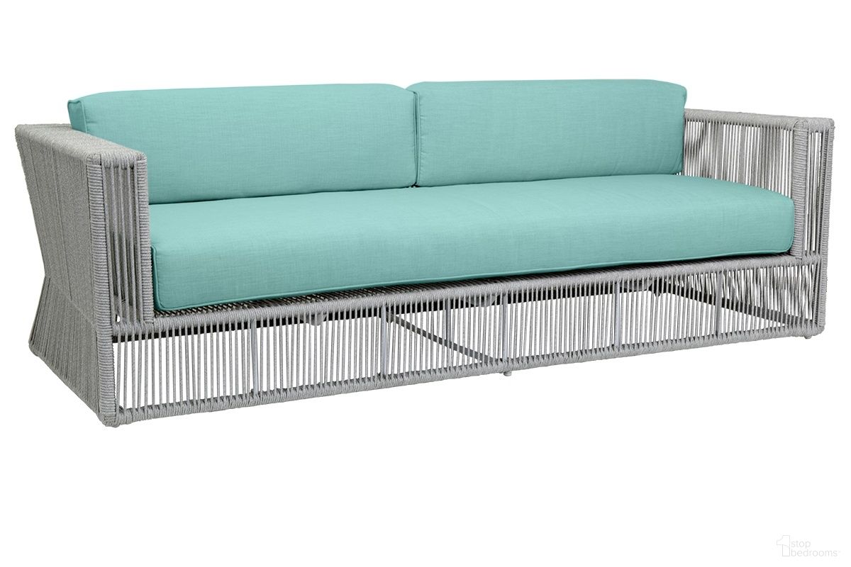 The appearance of Miami Sofa in Dupione Celeste designed by Sunset West in the modern / contemporary interior design. This dupione celeste piece of furniture was selected by 1StopBedrooms from Miami Collection to add a touch of cosiness and style into your home. Sku: SW4401-23-8067. Material: Olefin Rope.