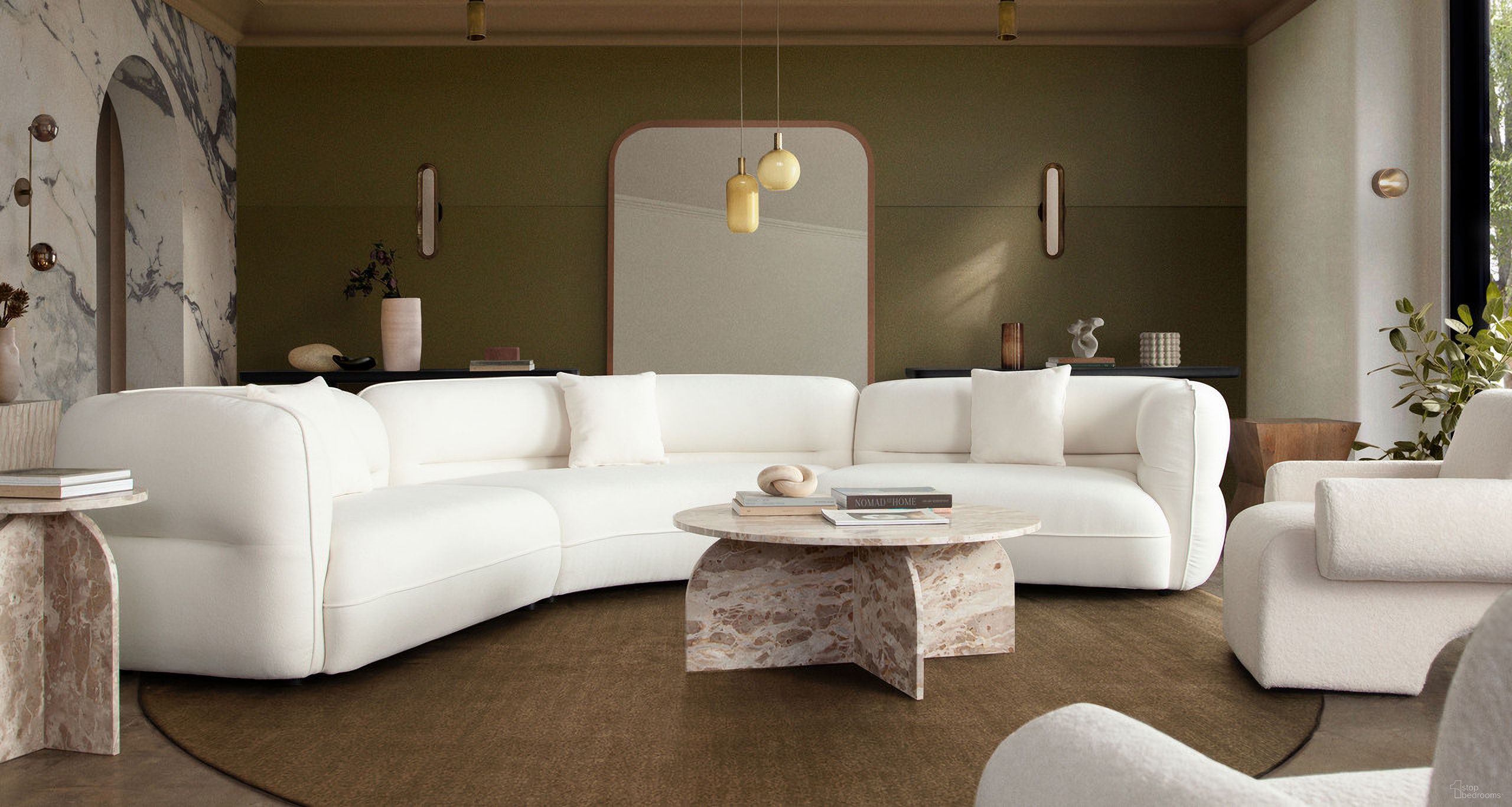 Micah 3PC Sectional In Elite Ivory Polyester Fabric