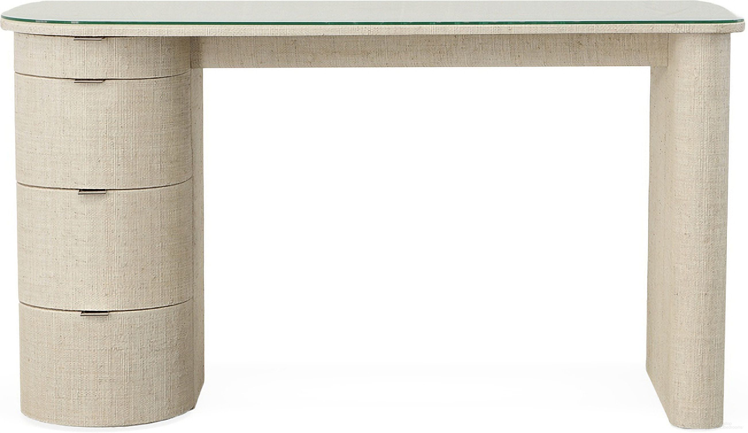The appearance of Micco Desk With Glass Top In Off White designed by Century Furniture in the interior design. This off white piece of furniture was selected by 1StopBedrooms from Curate Collection to add a touch of cosiness and style into your home. Sku: CT6033. Material: Raffia.