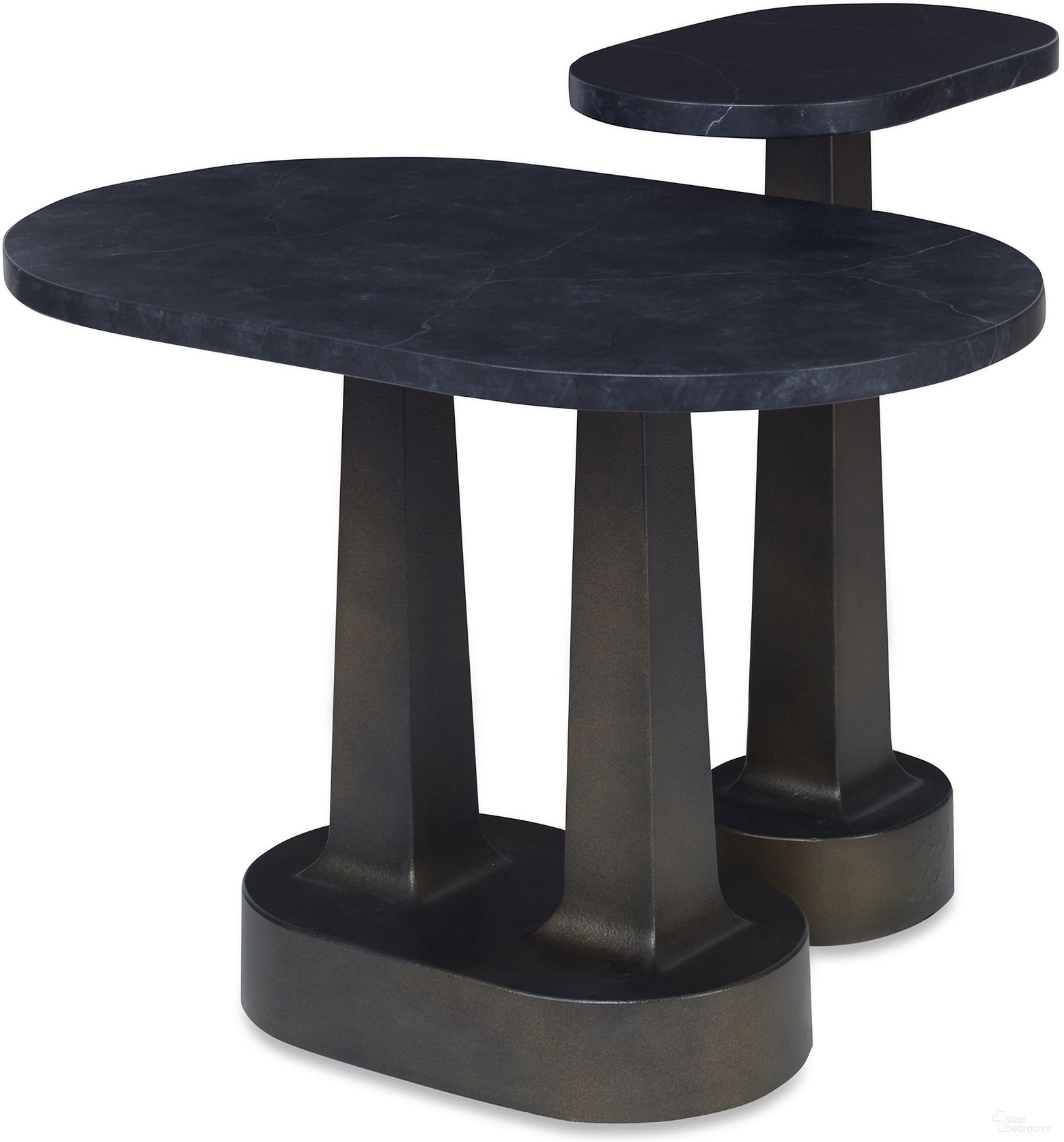 The appearance of Michael Spot Table Set of 2 In Black designed by Maitland-Smith in the modern / contemporary interior design. This black piece of furniture  was selected by 1StopBedrooms from Maitland Smith Collection to add a touch of cosiness and style into your home. Sku: 8346-36. Material: Cast Resin.