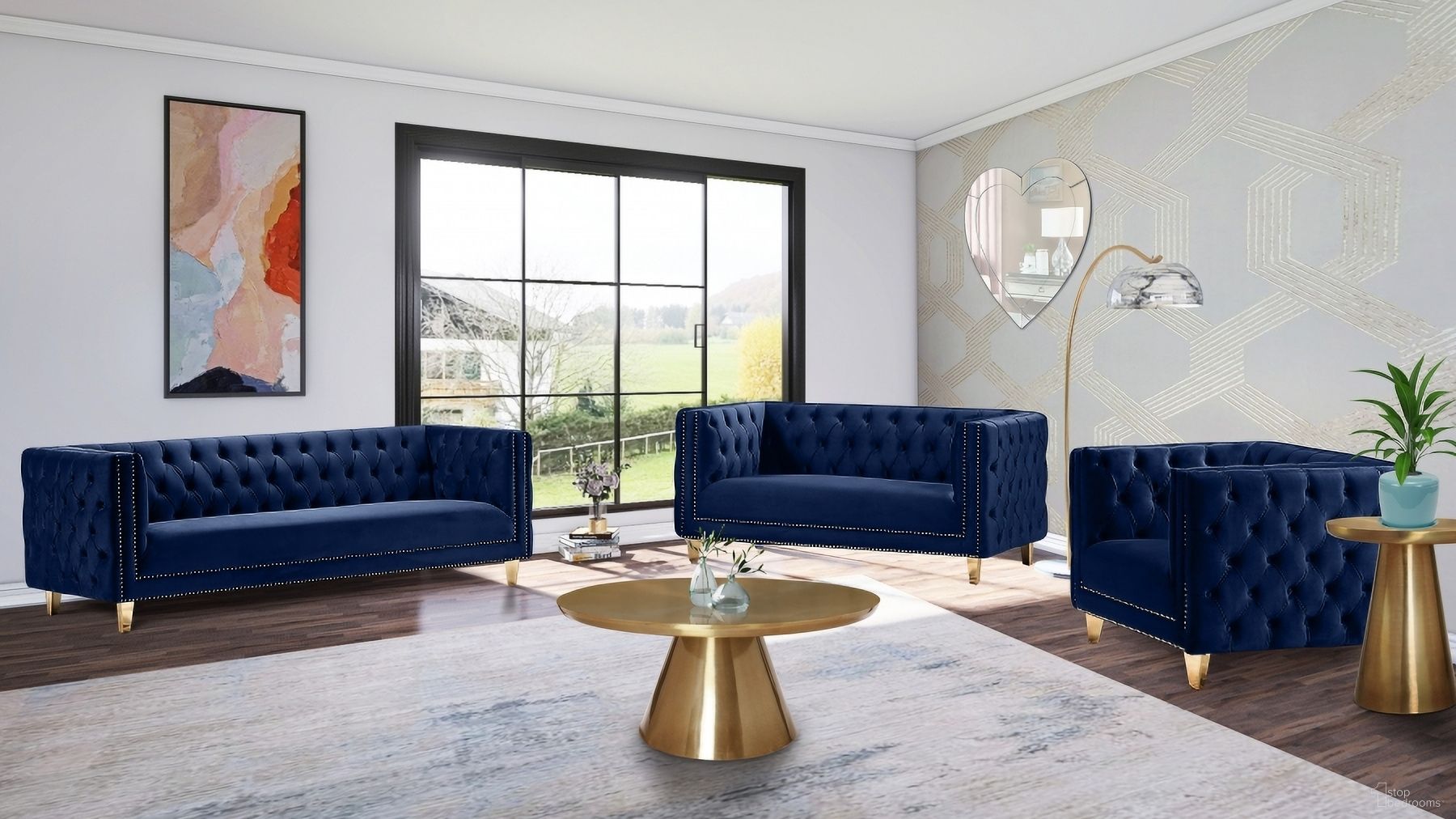 Michelle Navy Velvet Living Room Set