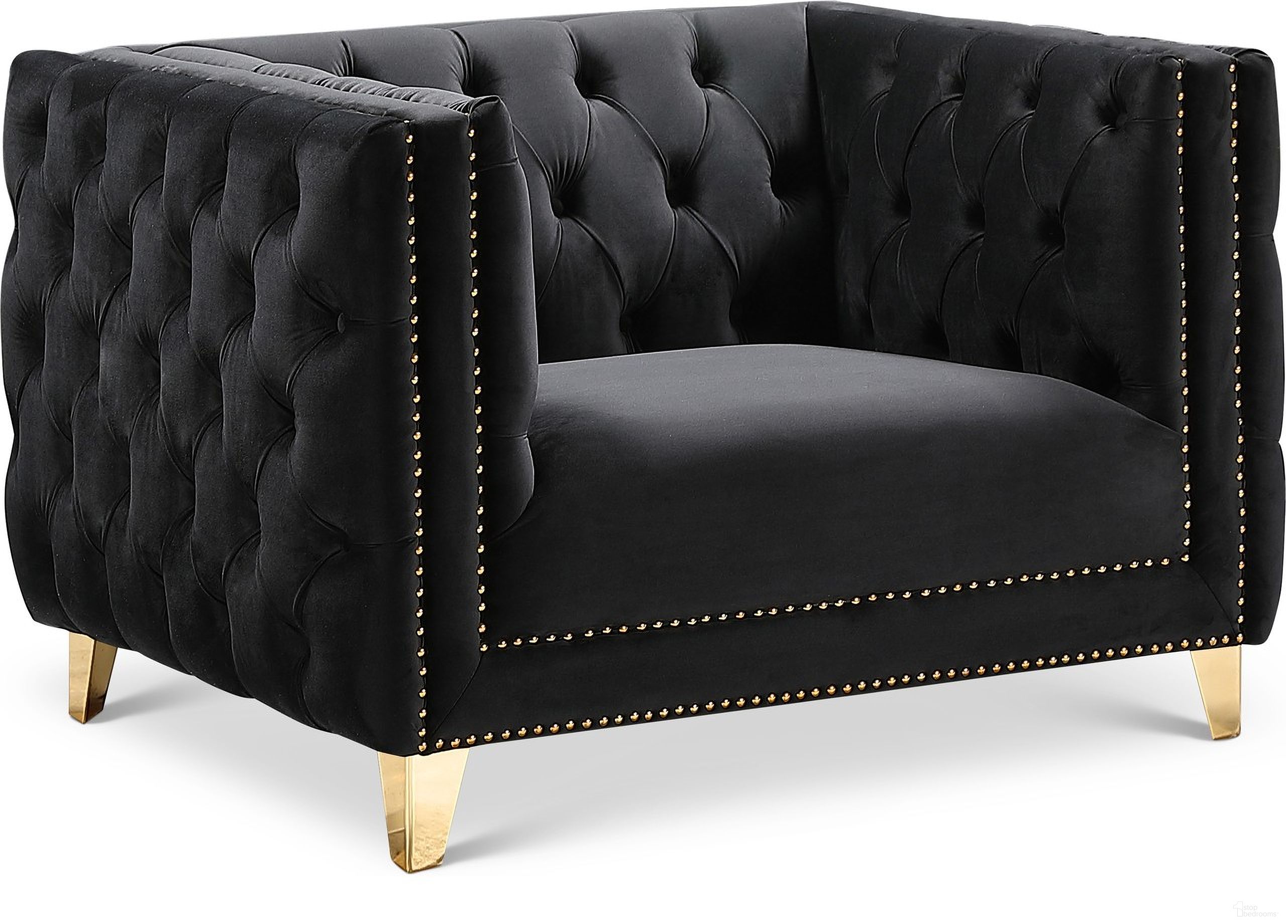 The appearance of Michelle Velvet Chair In Black designed by Meridian in the modern / contemporary interior design. This black piece of furniture was selected by 1StopBedrooms from Michelle Collection to add a touch of cosiness and style into your home. Sku: 652Black-C. Material: Velvet.