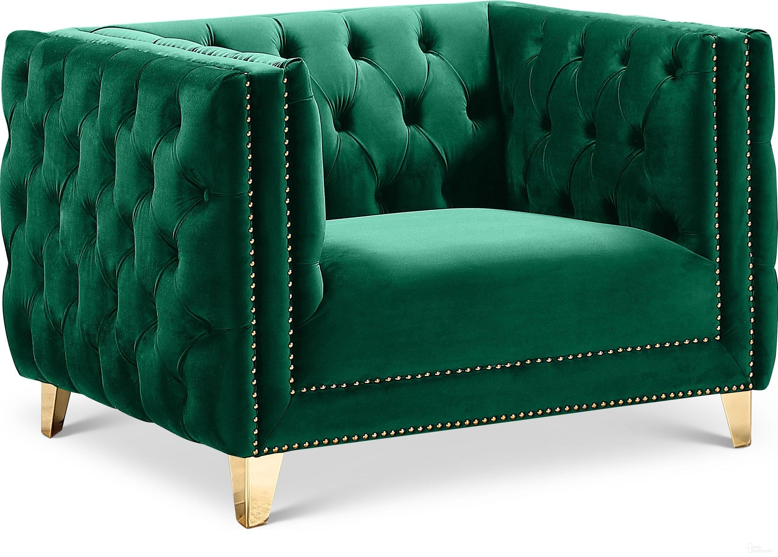 The appearance of Michelle Velvet Chair In Green designed by Meridian in the modern / contemporary interior design. This green piece of furniture was selected by 1StopBedrooms from Michelle Collection to add a touch of cosiness and style into your home. Sku: 652Green-C. Material: Velvet.