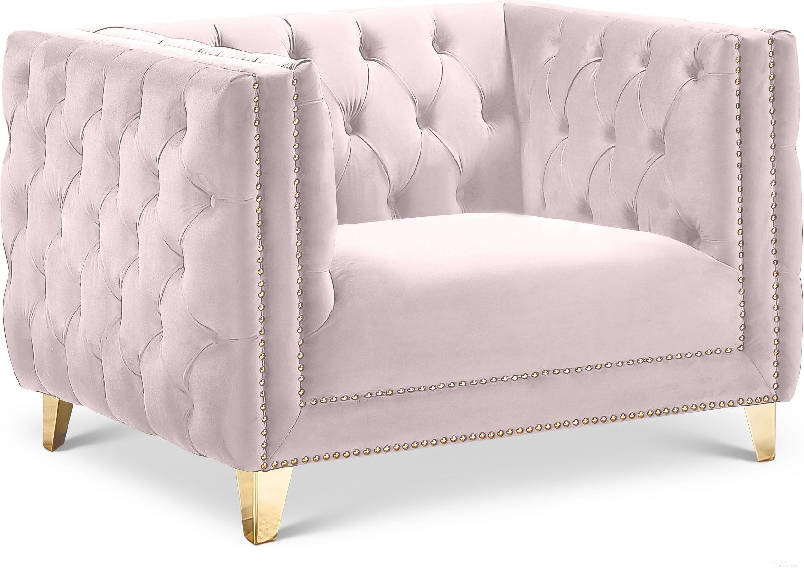The appearance of Michelle Velvet Chair In Pink designed by Meridian in the modern / contemporary interior design. This pink piece of furniture was selected by 1StopBedrooms from Michelle Collection to add a touch of cosiness and style into your home. Sku: 652Pink-C. Material: Velvet.