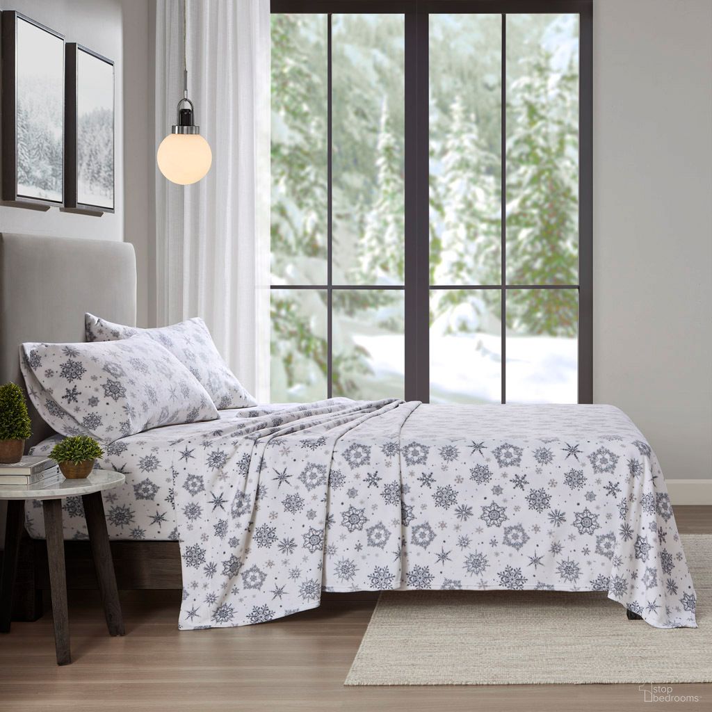 Micro Fleece 4 Piece King Sheet Set In Grey Snowflake