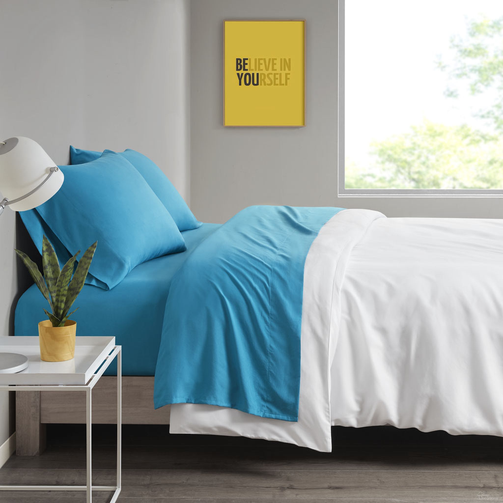 Microfiber Polyester 4 Piece Full Sheet Set In Teal