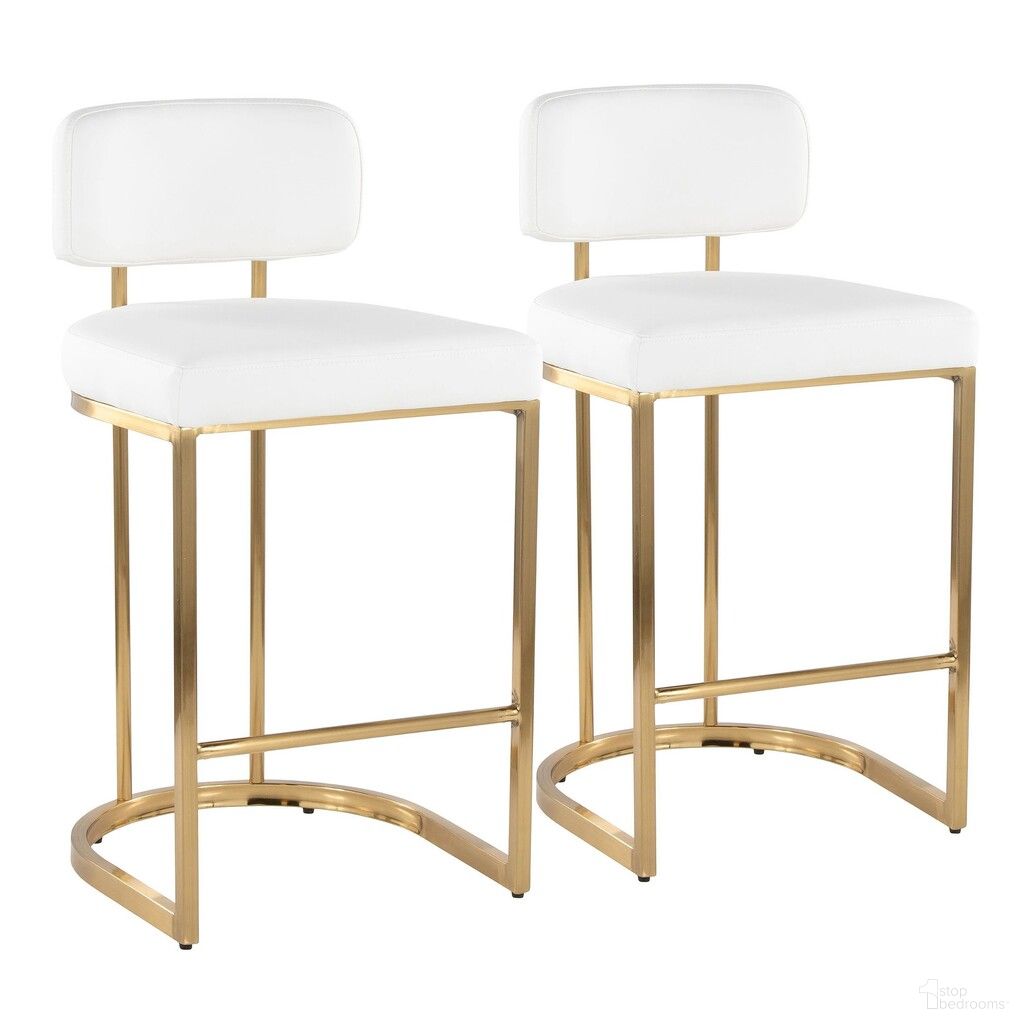 The appearance of Mid back Demi 26 Inch Fixed Height Counter Stool Set of 2 In Gold and White designed by Lumisource in the modern / contemporary interior design. This gold and white piece of furniture  was selected by 1StopBedrooms from Demi Collection to add a touch of cosiness and style into your home. Sku: B26-MBDEMIPU AUW2. Material: Foam.