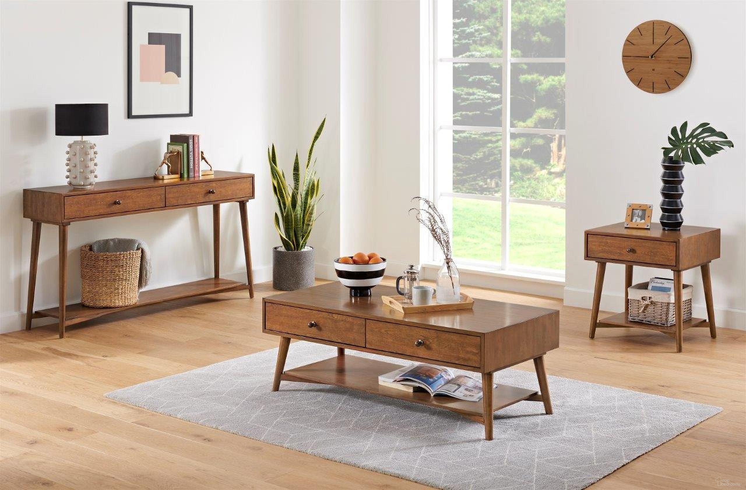 The appearance of Mid Century Modern 48 Inch 2 Drawer Cinnamon Coffee Table designed by Martin Svensson Home in the transitional interior design. This cinnamon piece of furniture was selected by 1StopBedrooms from Mid Century Modern Collection to add a touch of cosiness and style into your home. Sku: 830424. Material: Wood.