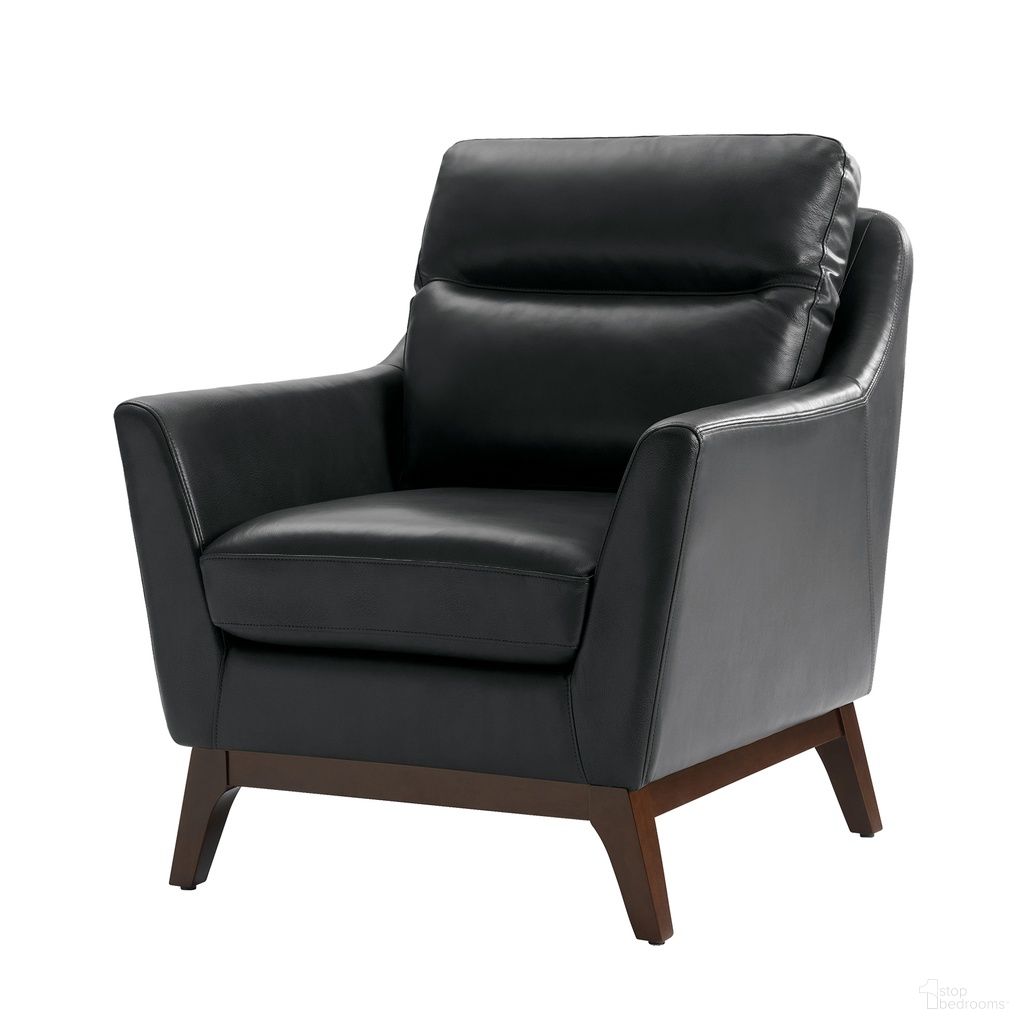 Mid-Century Mordern Genuine Leather Armchair In Black