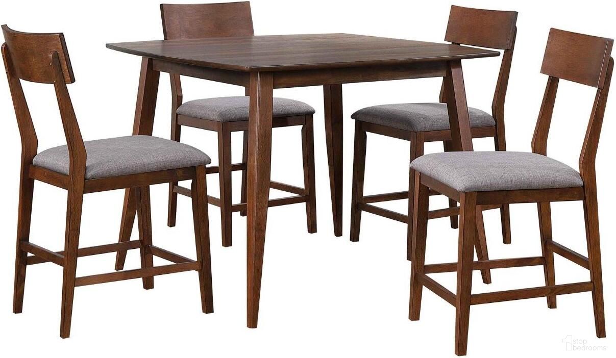 The appearance of Mid Century Padded Performance Fabric Seats 5 Piece Square Counter Height Pub Table Dining Set designed by Sunset Trading in the modern / contemporary interior design. This danish walnut piece of furniture was selected by 1StopBedrooms from Mid Century Collection to add a touch of cosiness and style into your home. Sku: DLU-MC-TL-4848-DW;DLU-MC-B45-DW-RTA;DLU-MC-B45-DW-RTA. Material: Wood.