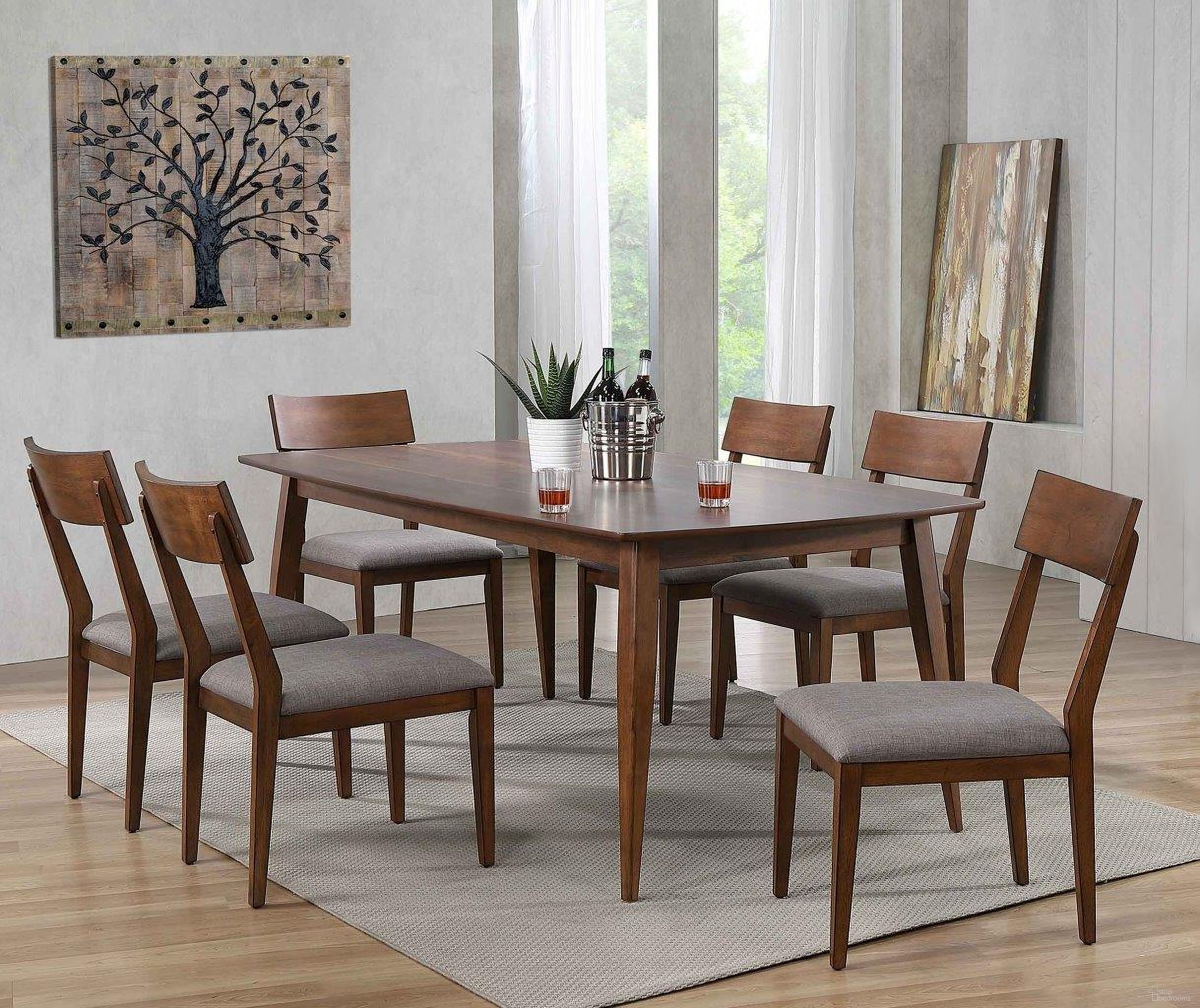 The appearance of Mid Century Padded Performance Fabric Seats 7 Piece Rectangular Dining Table Set designed by Sunset Trading in the modern / contemporary interior design. This danish walnut piece of furniture was selected by 1StopBedrooms from Mid Century Collection to add a touch of cosiness and style into your home. Sku: DLU-MC-TL-4278-DW;DLU-MC-C45-DW-RTA;DLU-MC-C45-DW-RTA;DLU-MC-C45-DW-RTA. Material: Wood.