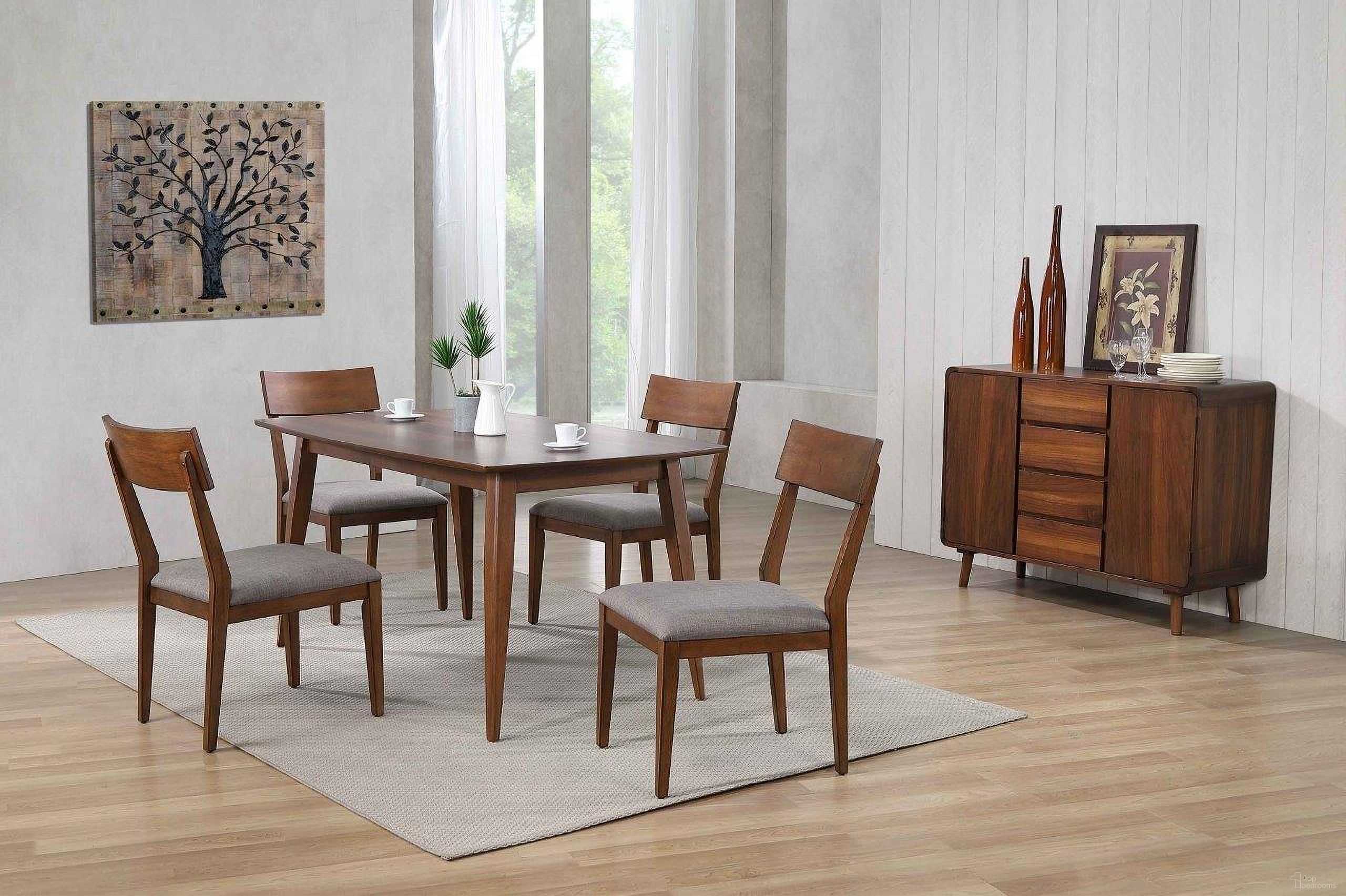 The appearance of Mid Century Server 6 Piece Dining Table Set designed by Sunset Trading in the modern / contemporary interior design. This danish walnut piece of furniture was selected by 1StopBedrooms from Mid Century Collection to add a touch of cosiness and style into your home. Sku: DLU-MC-TL-3660-DW;DLU-MC-C45-DW-RTA;DLU-MC-C45-DW-RTA;DLU-MC-SER-DW. Material: Wood.