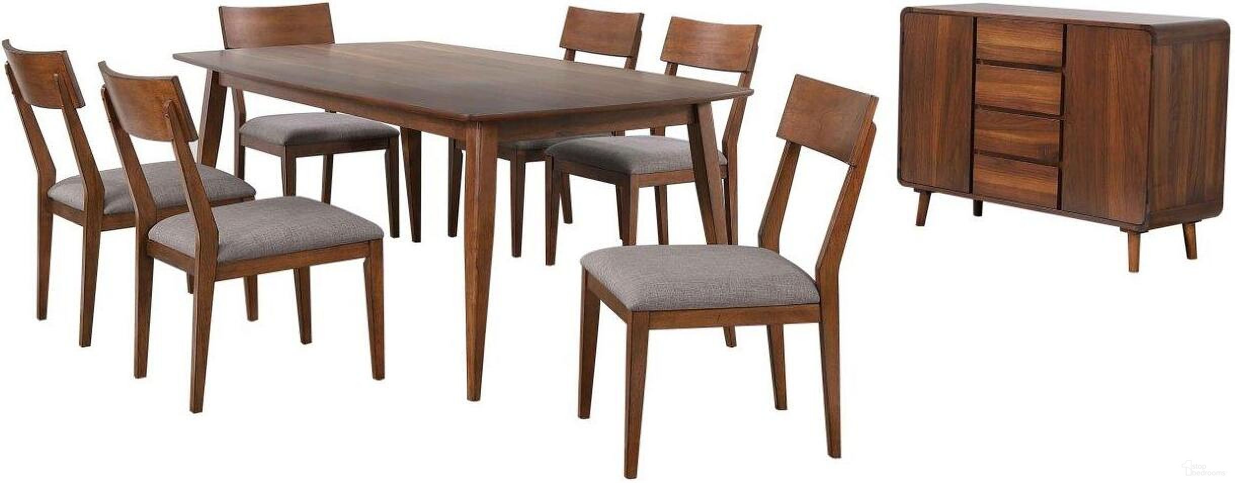 The appearance of Mid Century Server 8 Piece Rectangular Dining Table Set designed by Sunset Trading in the modern / contemporary interior design. This danish walnut piece of furniture was selected by 1StopBedrooms from Mid Century Collection to add a touch of cosiness and style into your home. Sku: DLU-MC-TL-4278-DW;DLU-MC-C45-DW-RTA;DLU-MC-C45-DW-RTA;DLU-MC-C45-DW-RTA;DLU-MC-SER-DW. Material: Wood.
