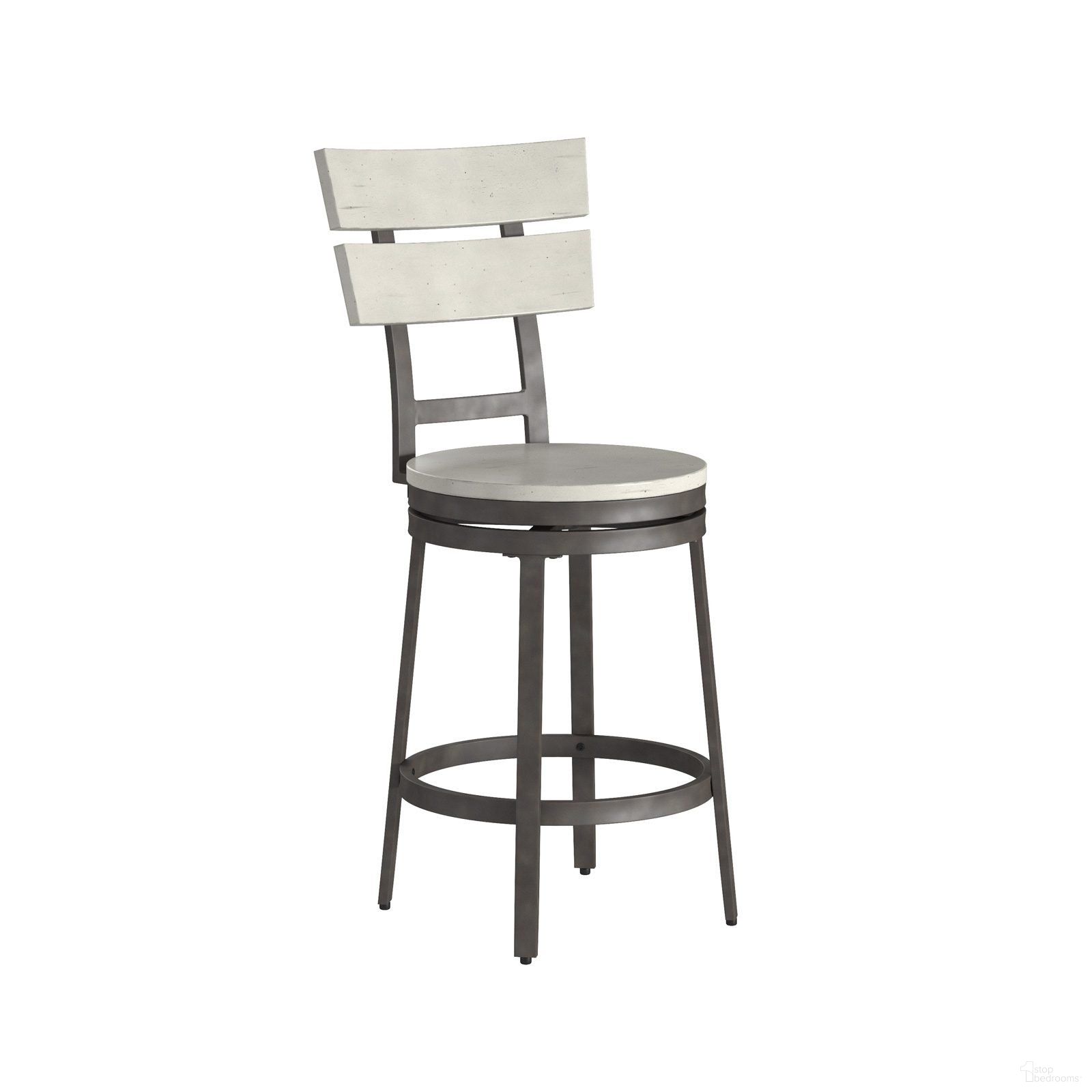 The appearance of Middle Gray Bar Stool With Back designed by American Woodcrafters in the transitional interior design. This white and brown piece of furniture was selected by 1StopBedrooms from Wilson Collection to add a touch of cosiness and style into your home. Sku: B1-801-30W. Material: Wood.