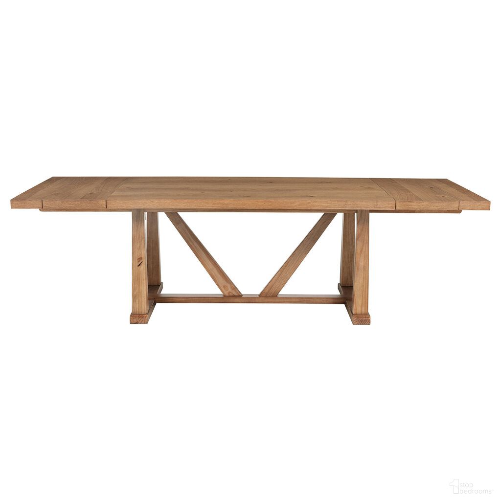 The appearance of Middleton 106 Inch Extension Leaf Dining Table In Natural designed by Coaster in the country / farmhouse interior design. This natural piece of furniture was selected by 1StopBedrooms from Middleton Collection to add a touch of cosiness and style into your home. Sku: 108541B1;108541B2. Table Base Style: Trestle. Material: MDF. Table Top Shape: Rectangular. Size: 41" x 78".