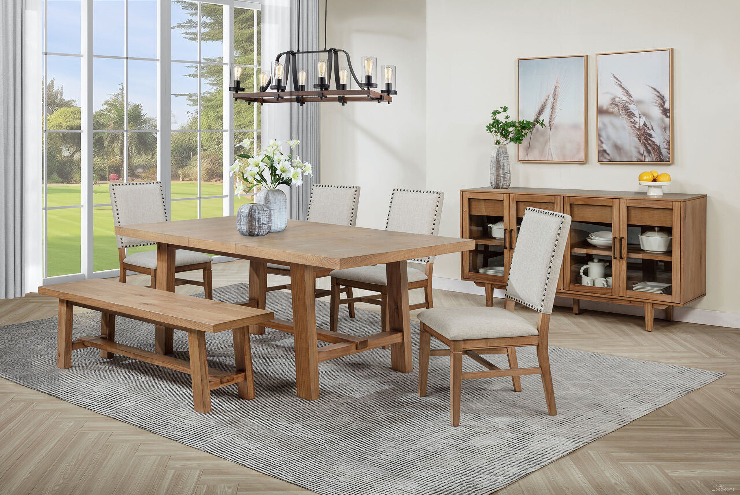 The appearance of Middleton 76 Inch Extension Leaf Dining Room Set In Light Brown and Natural designed by Coaster in the country / farmhouse interior design. This light brown and natural piece of furniture  was selected by 1StopBedrooms from Middleton Collection to add a touch of cosiness and style into your home. Sku: 108540B1;108540B2;108542. Material: MDF. Table Top Shape: Rectangular. Size: 40" x 60".