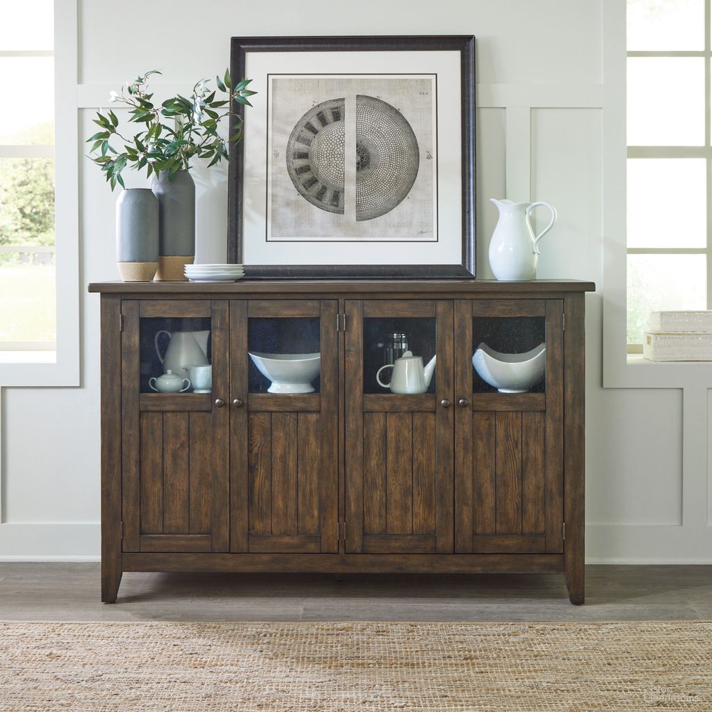 The appearance of Midland Falls Buffet In Brown designed by Liberty in the transitional interior design. This brown piece of furniture was selected by 1StopBedrooms from Midland Falls Collection to add a touch of cosiness and style into your home. Sku: 826-CB6642. Material: Rubberwood.