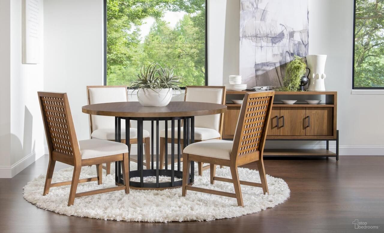 The appearance of Midland Round Dining Room Set In Warm Amber and Emma Natural designed by Legacy Classic in the modern / contemporary interior design. This warm amber/emma natural piece of furniture  was selected by 1StopBedrooms from Midland Collection to add a touch of cosiness and style into your home. Sku: 2172-520T;2172-520B;2172-140. Table Top Shape: Round. Size: 54". Material: Hardwood.