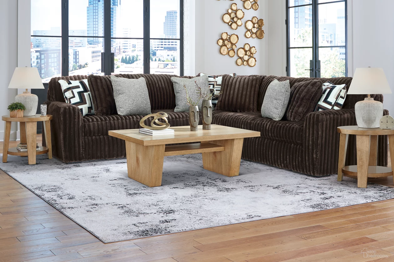 The appearance of Midnight-Madness 2-Piece Sectional In Chocolate designed by Signature Design by Ashley in the modern / contemporary interior design. This chocolate piece of furniture was selected by 1StopBedrooms from Midnight-Madness Collection to add a touch of cosiness and style into your home. Sku: 9810466;9810467. Material: Polyester. Layout: L-Shape.